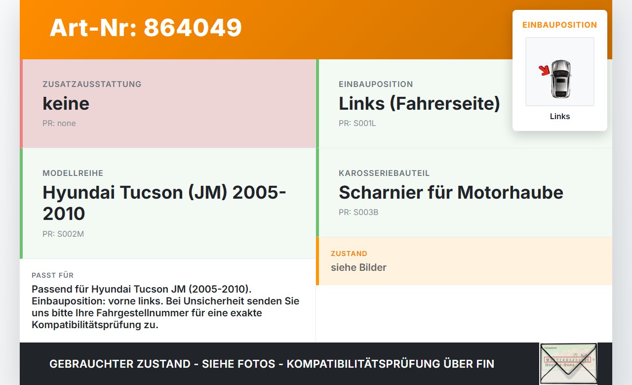 Hyundai Tucson JM 05-10 Scharnier für Motorhaube Motorhaubenscharnier Links Hyundai Tucson JM 05-10 17.03.2006... Vorschau 3