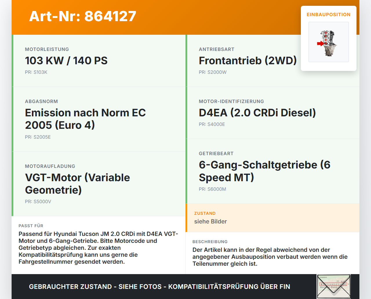 Hyundai Tucson JM 05-10 CRDI 2,0 103KW D4EA Kolben mit Pleuel Pos A Hyundai Tucson JM 05-10 17.03.2006 2341027930... Vorschau 3