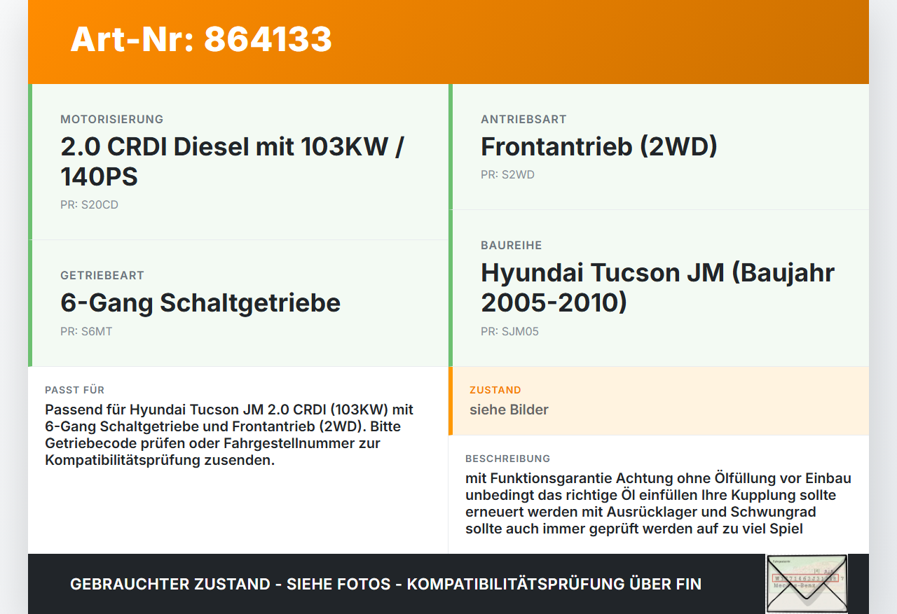 Hyundai Tucson JM 05-10 CRDI 2,0 103KW 6 SPEED MT 2WD Schaltgetriebe Getriebe Hyundai Tucson JM 05-10 17.03.2006... Vorschau 3