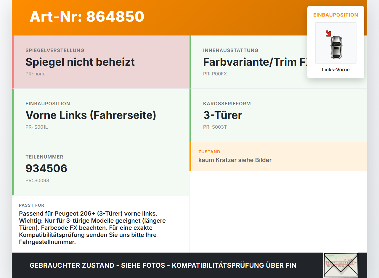 Peugeot 206+ 09-12 3T Türverkleidung Türpappe Links Vorne Peugeot 206+ 09-12 22.04.2010 934506 gebraucht Vorschau 3