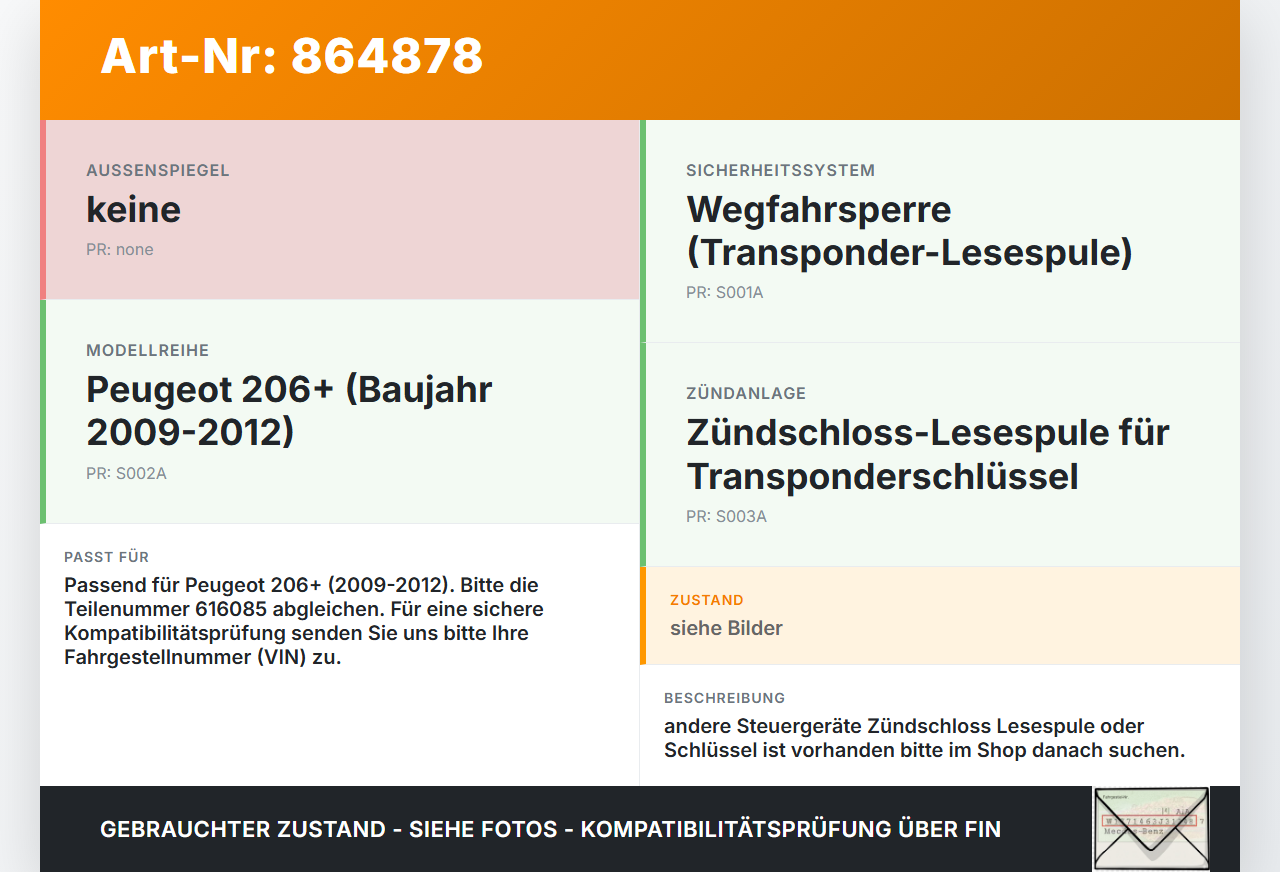 Peugeot 206+ 09-12 Lesespule Peugeot 206+ 09-12 22.04.2010 616085 gebraucht Vorschau 3
