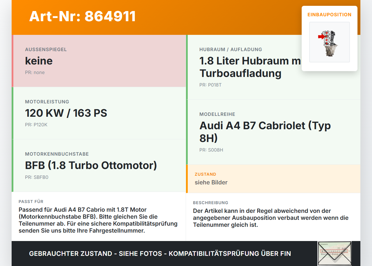 Audi A4 B7 8H Cabrio 06-09 1,8T 120KW BFB Kolben mit Pleuel Pos C Audi A4 B7 8H Cabrio 06-09 31.07.2006 06B107065N... Vorschau 3
