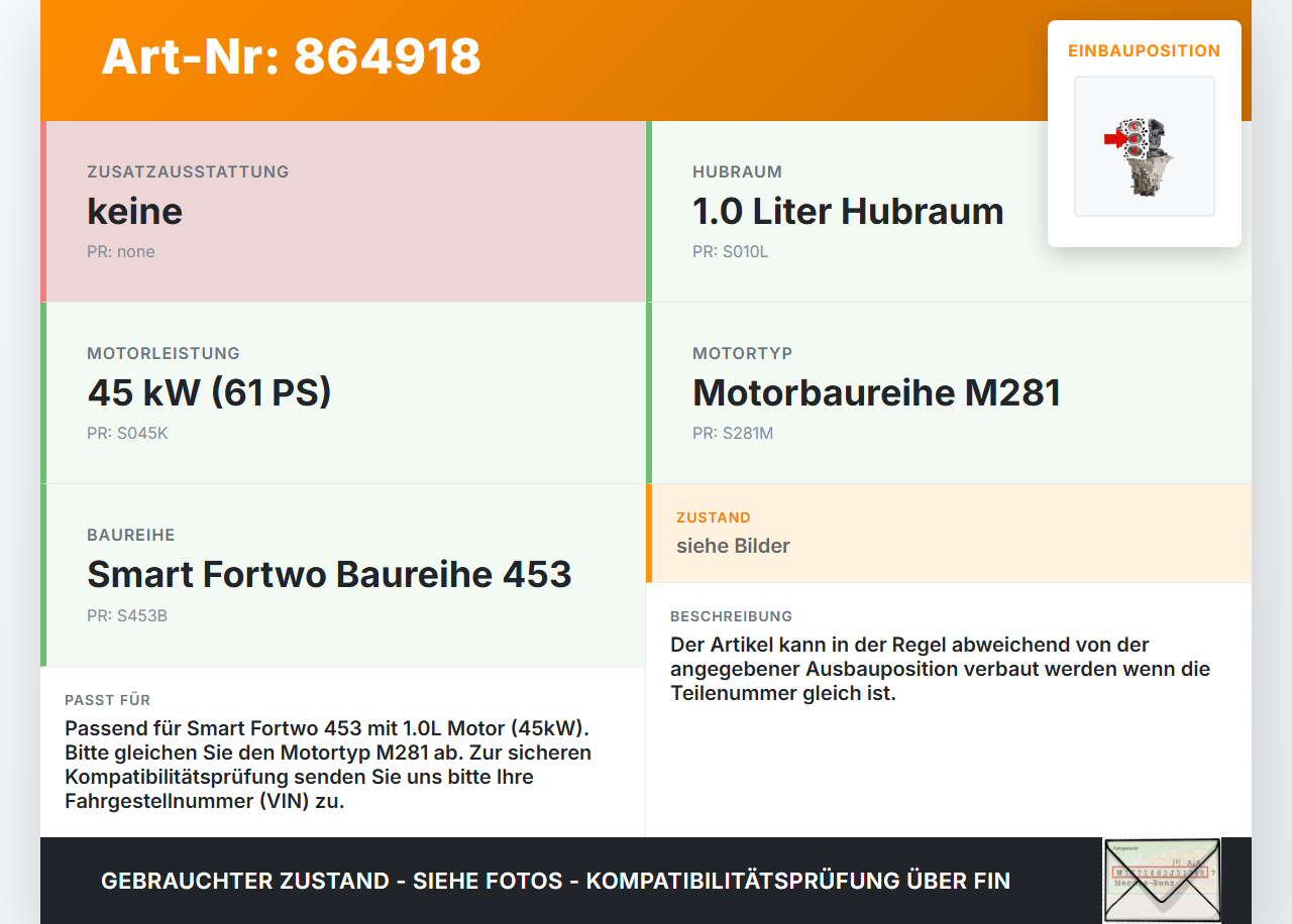 Smart Fortwo Fortwo 14-21 1,0 45KW 281920 Kolben mit Pleuel Pos B Smart Fortwo Fortwo 14-21 28.04.2016 A2810300217... Vorschau 3