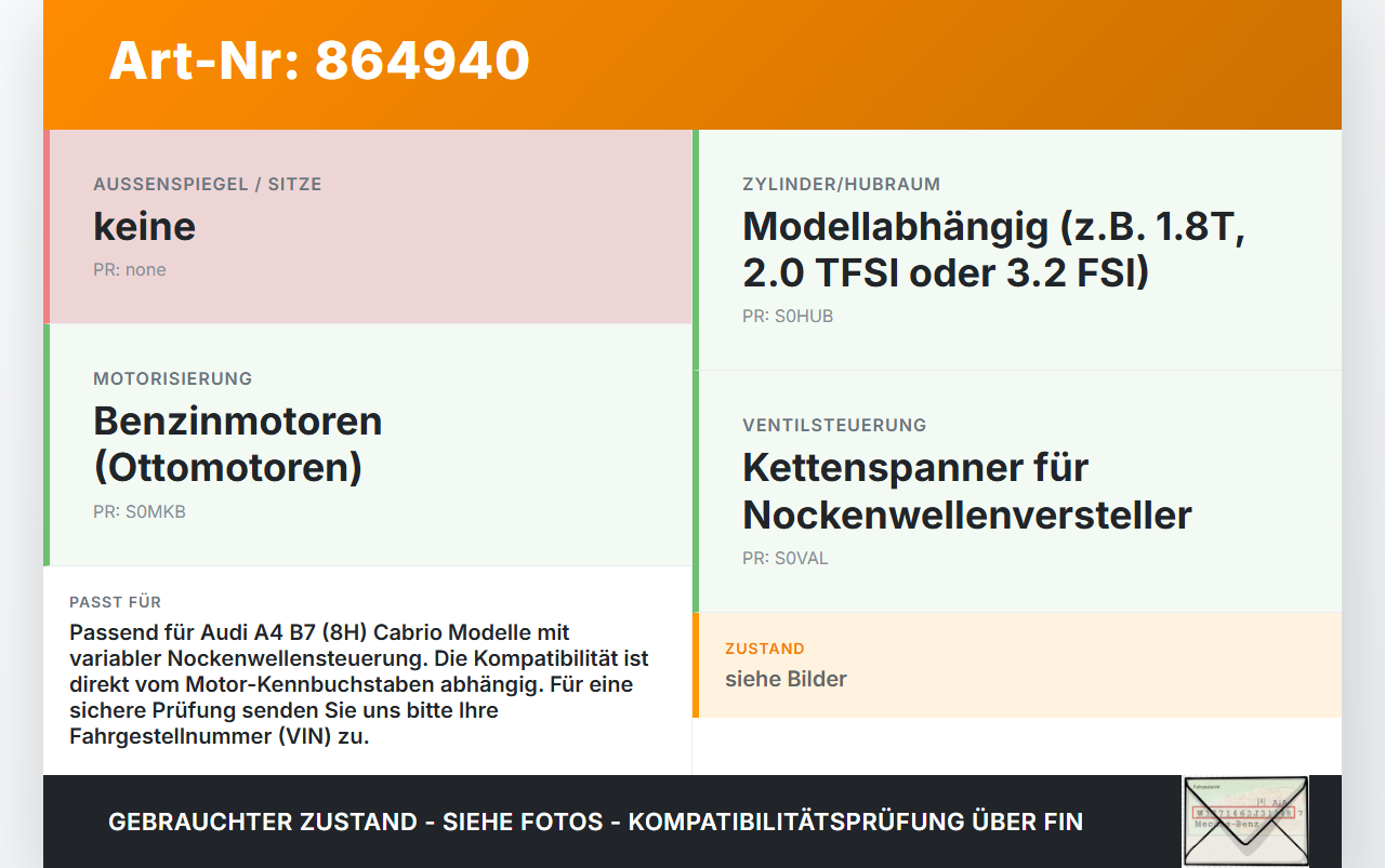 Audi A4 B7 8H Cabrio 06-09 1,8T 120KW Spannelement Kettenspanner Nockenwellenversteller Audi A4 B7 8H Cabrio 06-09... Vorschau 3