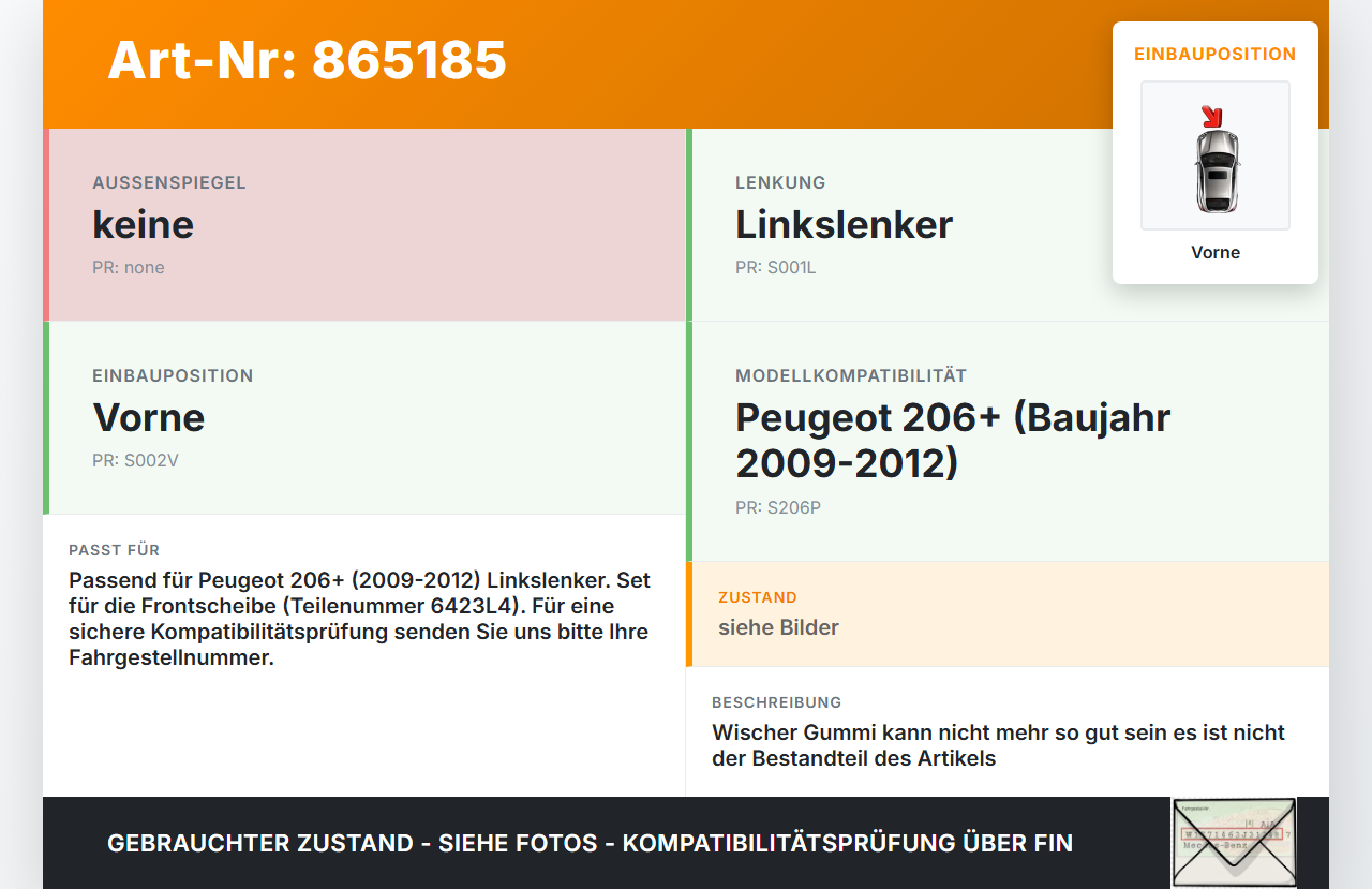 Peugeot 206+ 09-12 2x Scheibenwischer Wischarm Vorne Peugeot 206+ 09-12 22.04.2010 6423L4 gebraucht Vorschau 3
