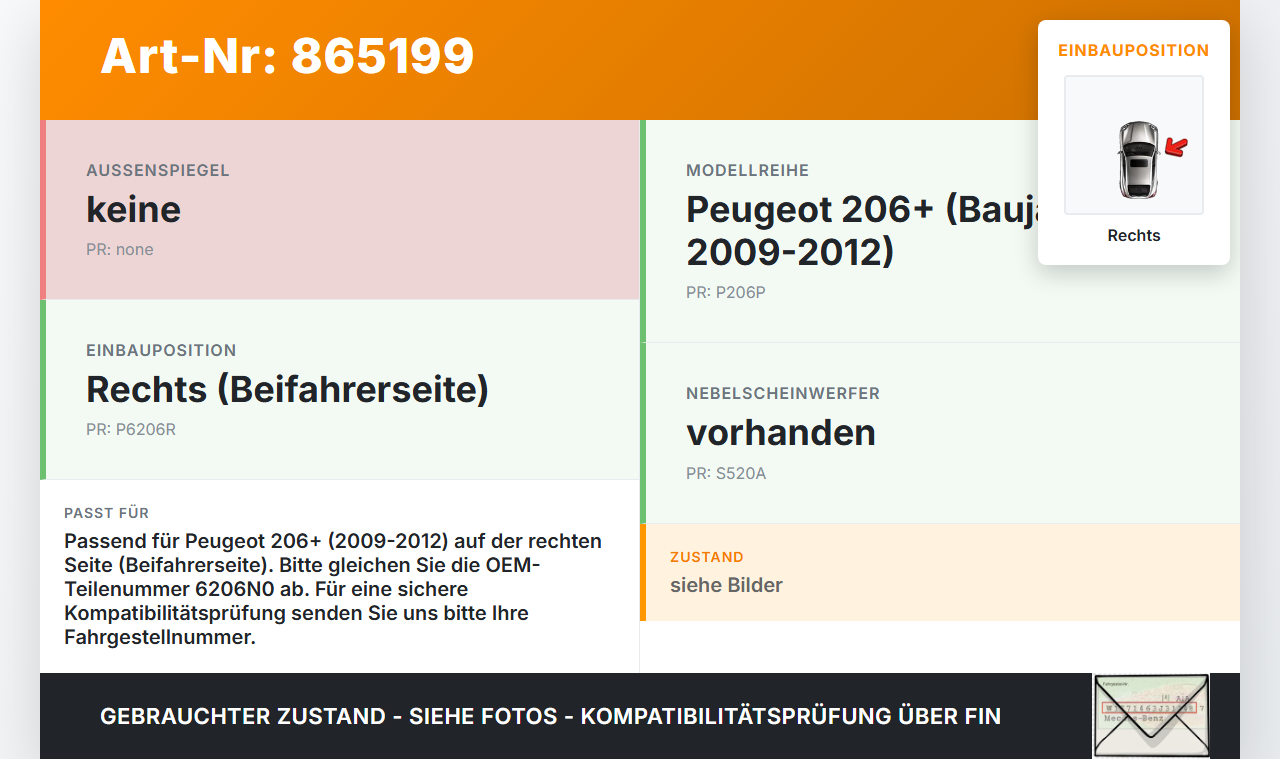 Peugeot 206+ 09-12 Nebelscheinwerfer Rechts orig Peugeot 206+ 09-12 22.04.2010 6206N0 9685425480 gebraucht Vorschau 3