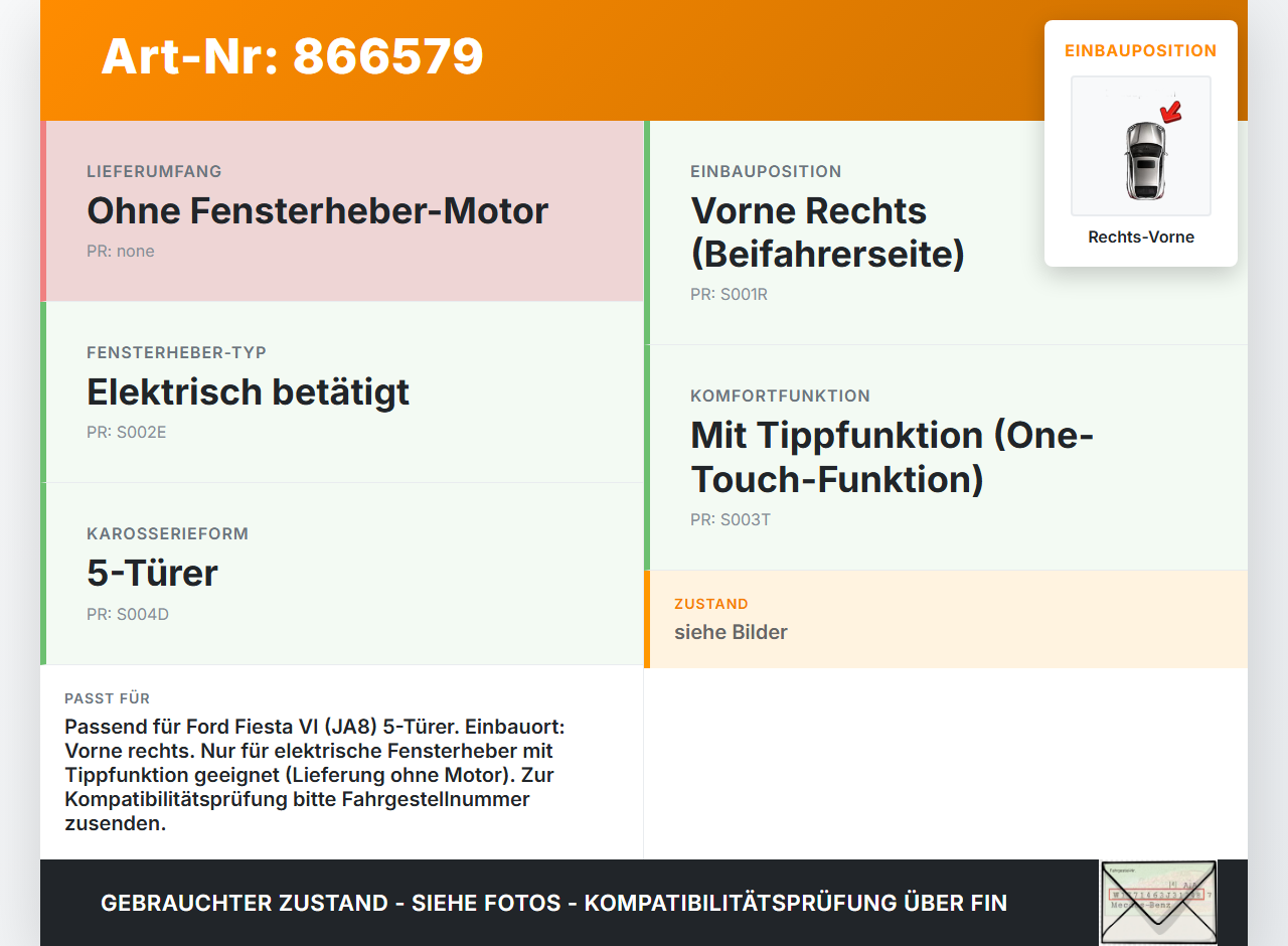 Ford Fiesta VI 6 JA8 08-13 5T Fensterheber o. FH-Motor Rechts Vorne Ford Fiesta VI 6 JA8 08-13 18.10.2011... Vorschau 3
