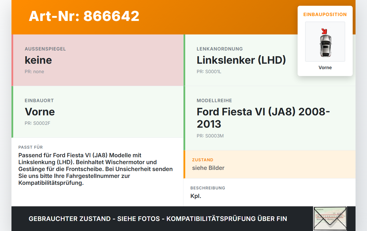 Ford Fiesta VI 6 JA8 08-13 Wischermotor m. Wischergestänge Vorne Ford Fiesta VI 6 JA8 08-13 18.10.2011... Vorschau 3