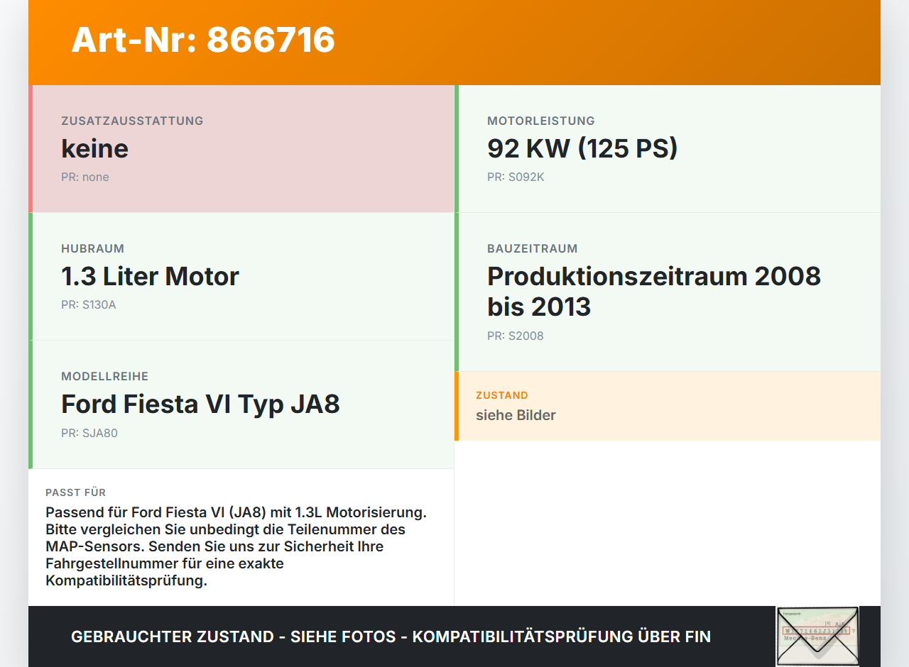 Ford Fiesta VI 6 JA8 08-13 1,3 92KW Luftdruck MAP Sensor Ford Fiesta VI 6 JA8 08-13 18.10.2011 2S6A-9F479-CC... Vorschau 3