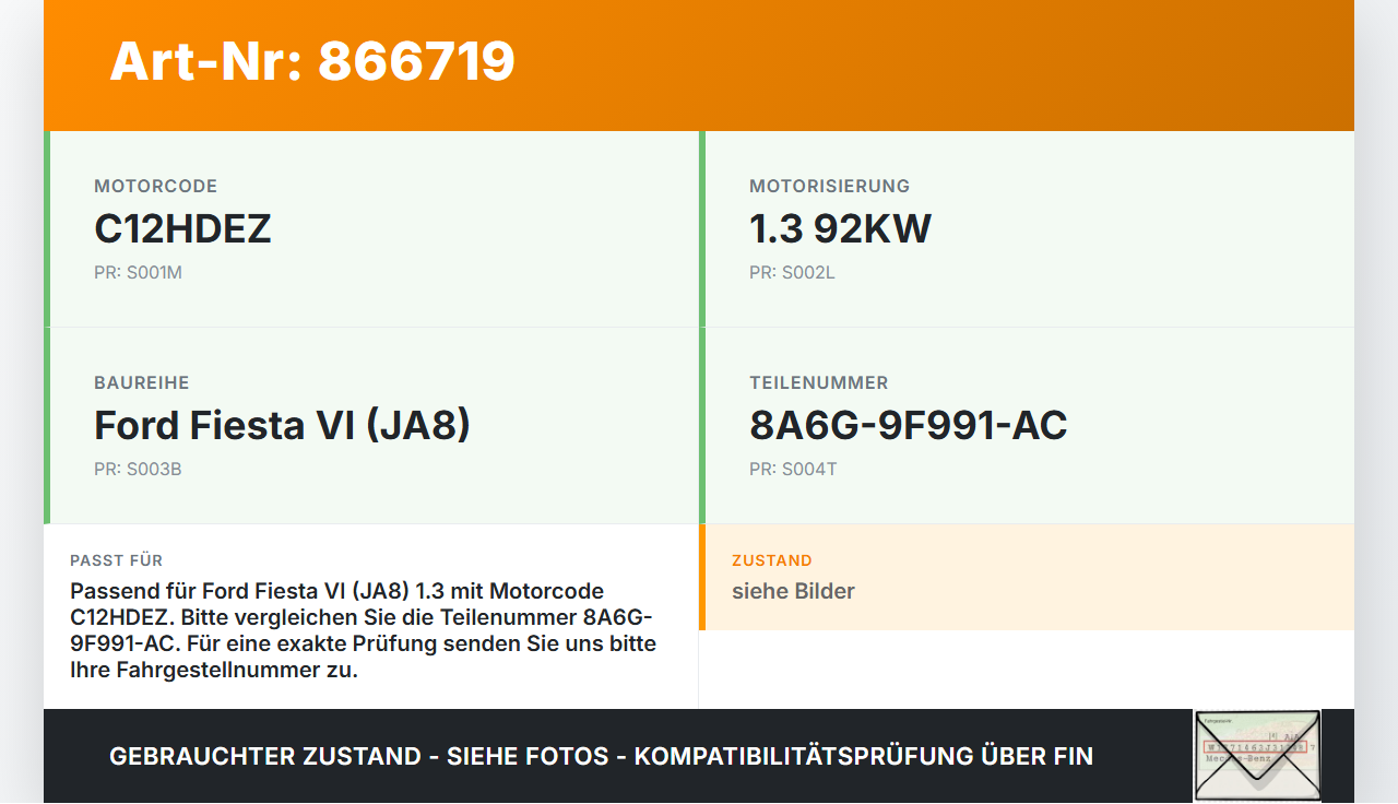 Ford Fiesta VI 6 JA8 08-13 1,3 92KW C12HDEZ Drosselklappe Ford Fiesta VI 6 JA8 08-13 18.10.2011 8A6G-9F991-AC... Vorschau 3
