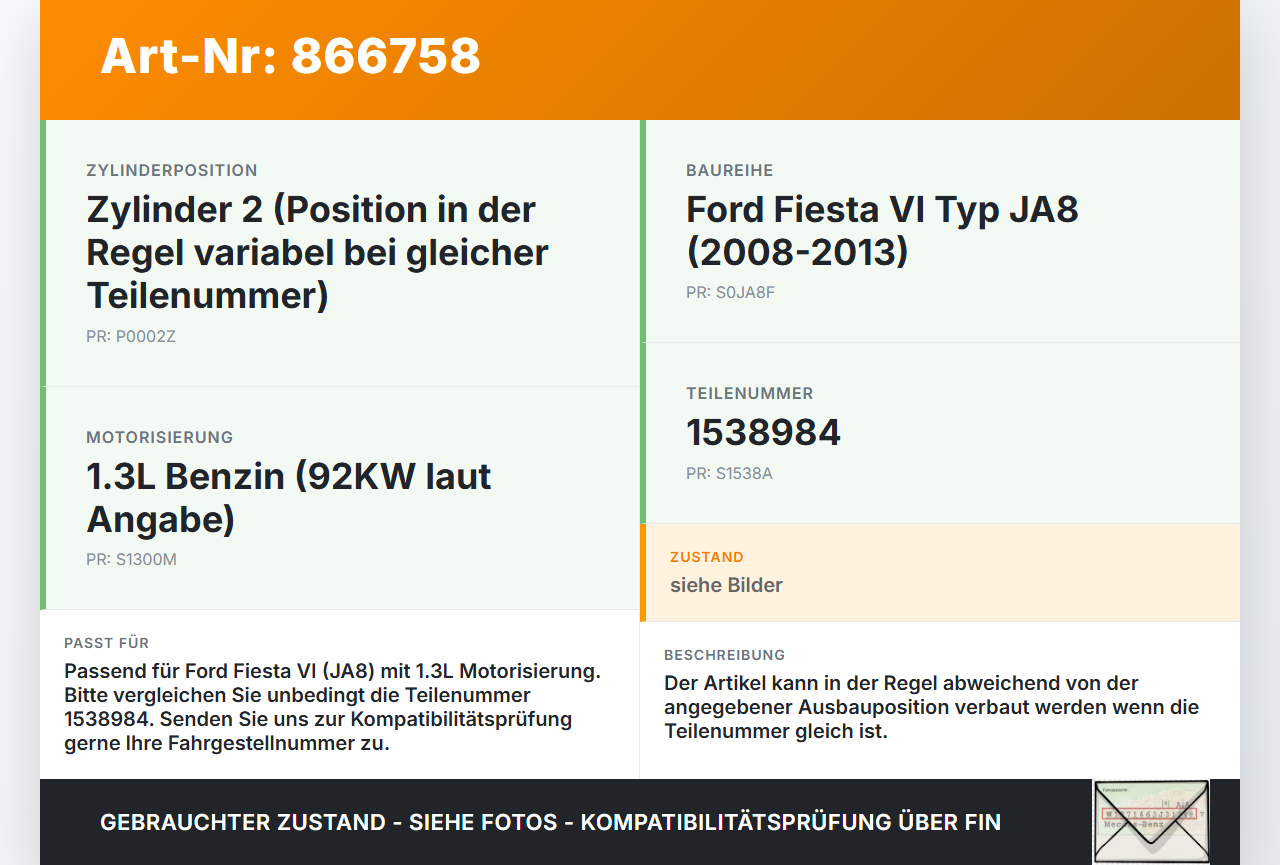 Ford Fiesta VI 6 JA8 08-13 1,3 92KW Injektor Einspritzdüse Zyl.2 Ford Fiesta VI 6 JA8 08-13 18.10.2011... Vorschau 3