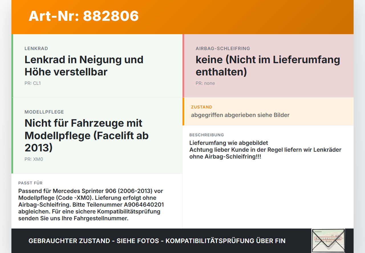Mercedes Sprinter 906 313 06-13 Lenkrad Airbaglenkrad Mercedes Sprinter 906 313 06-13 24.04.2008 A9064640201... Vorschau 3