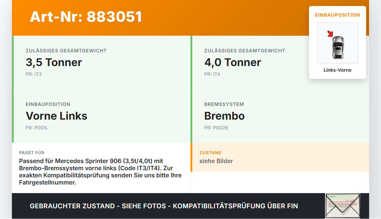 Mercedes Sprinter 906 313 06-13 CDI 2,2 95KW 3,5t Brembo Bremssattel Bremszange Vorne Links Mercedes Sprinter 906... Vorschau 3