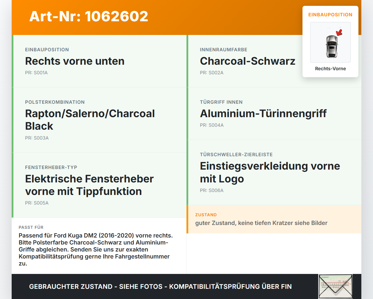 Ford Kuga DM2 16-20 Türverkleidung Türpappe Rechts Vorne Ford Kuga DM2 16-20 27.12.2018 GV41-S23902-BS1FXY... Vorschau 3