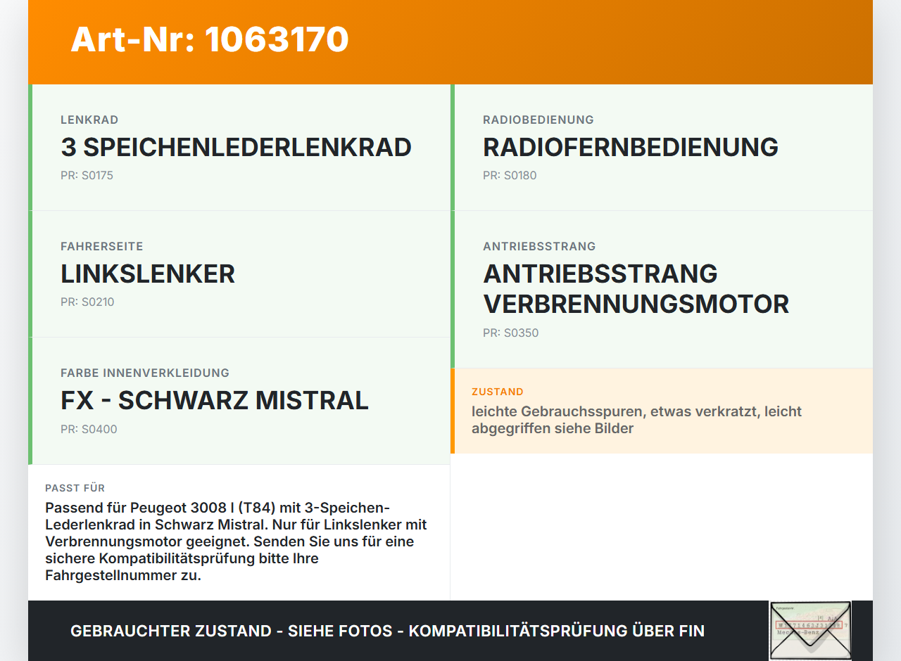 Peugeot 3008 I 0U 13-16 Lenkrad ohne Airbag Peugeot 3008 I 0U 13-16 02.01.2012 96866138ZD 96866138ZE CV351351ZE... Vorschau 3