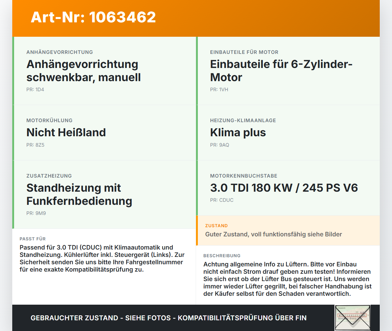 Audi A6 4G C7 11-14 qu 2,0 130KW Lüfter Ventilator f. Kühler Audi A6 4G C7 11-14 qu 31.01.2012 4H0959455AD... Vorschau 3