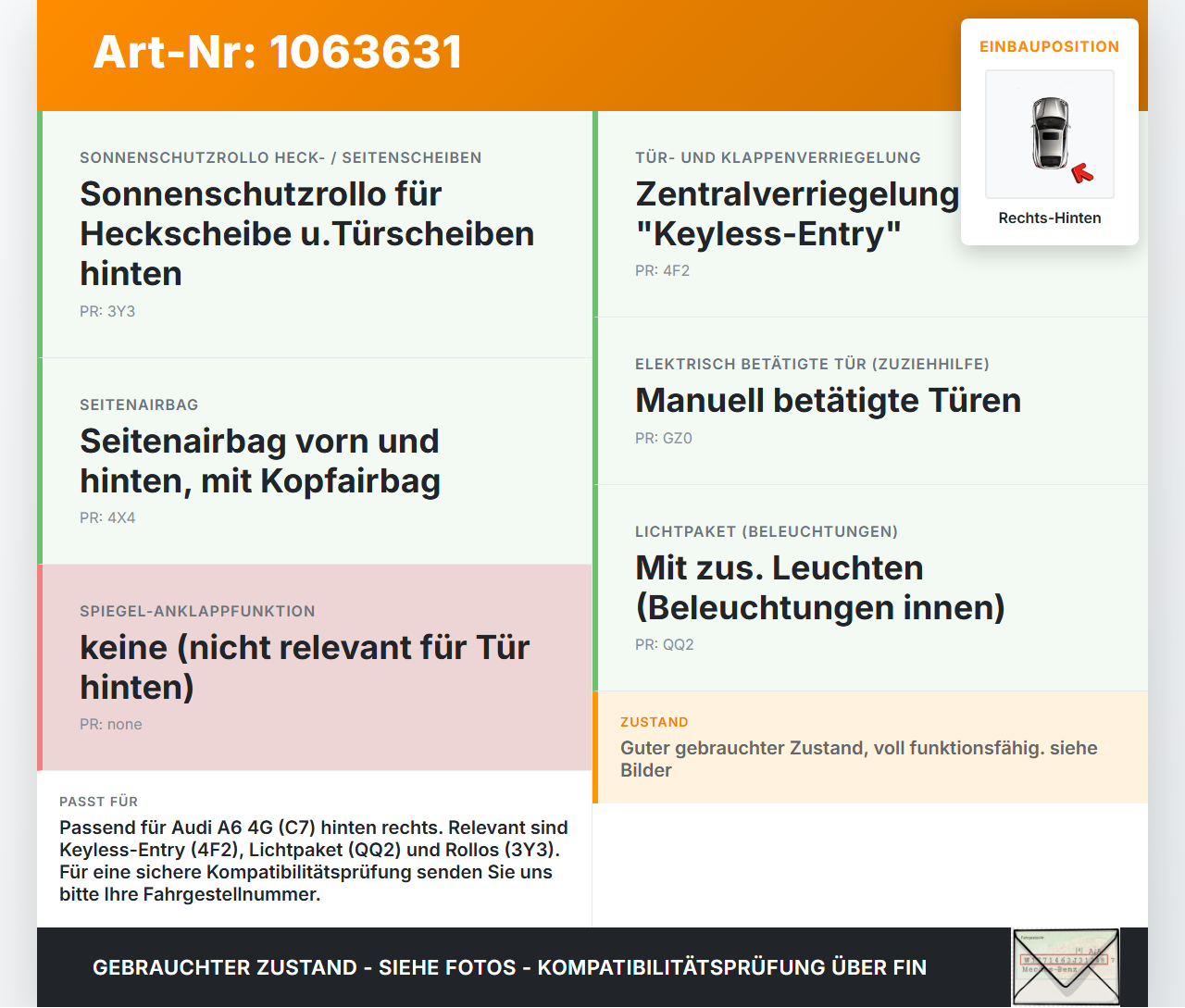 Audi A6 4G C7 11-14 qu Steuergerät ECU Modul Türsteuergerät Rechts Hinten Audi A6 4G C7 11-14 qu 31.01.2012... Vorschau 3