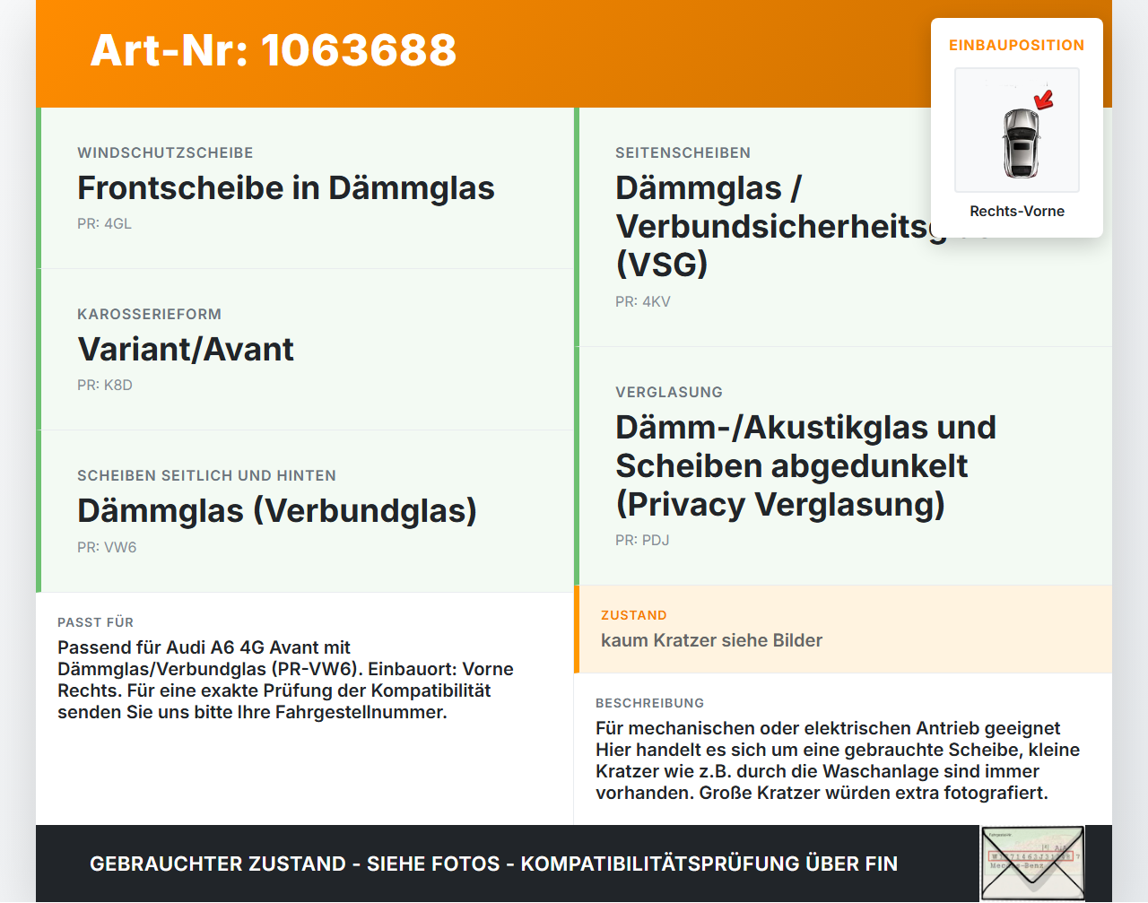 Audi A6 4G C7 11-14 qu Kombi RVK Seitenscheibe für Tür Türscheibe Rechts Vorne VSG Audi A6 4G C7 11-14 qu... Vorschau 3