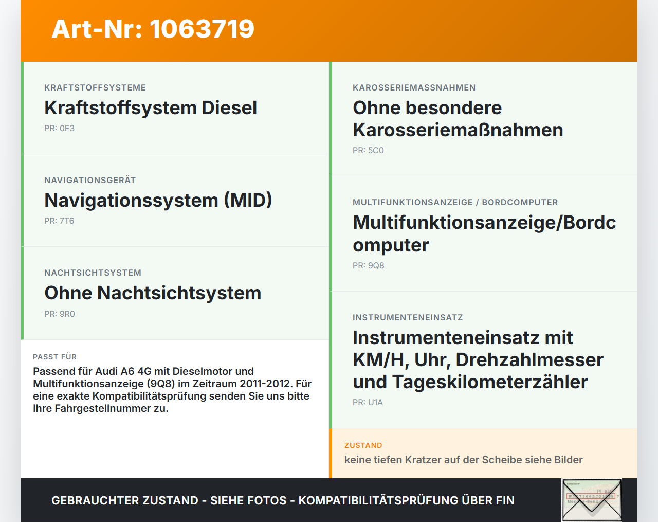 Audi A6 4G C7 11-14 qu 2,0 130KW Kombiinstrument Tacho Audi A6 4G C7 11-14 qu 31.01.2012 4G8920931N 0263672117... Vorschau 3