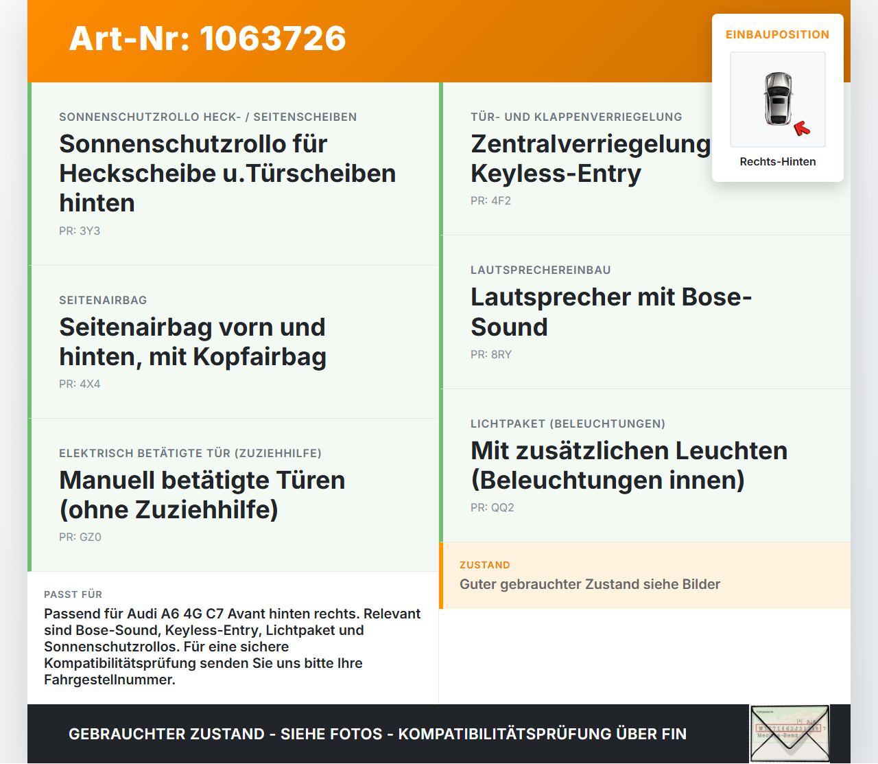 Audi A6 4G C7 11-14 qu Kombi Kabelbaum Leitungssatz für Tür und Fensterheber Hinten Rechts Audi A6 4G C7 11-14 qu... Vorschau 3