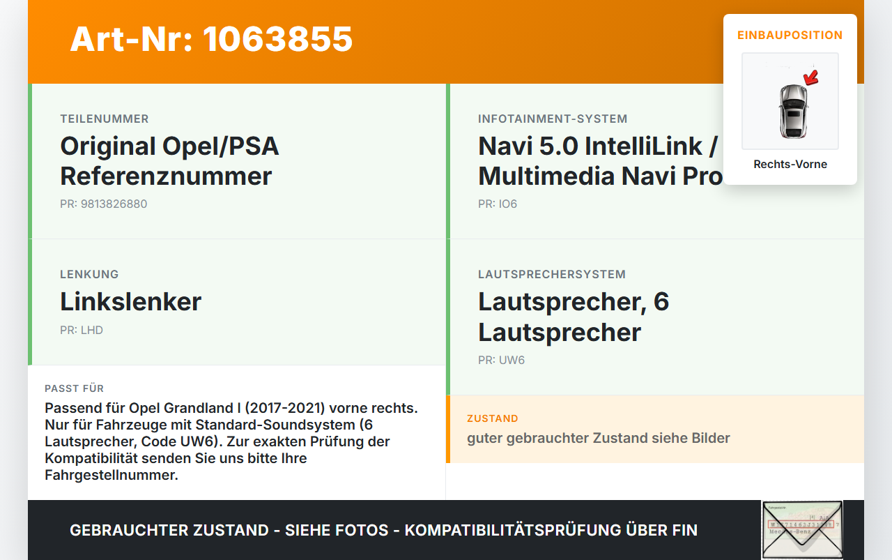 Opel Grandland I 17-21 Lautsprecher Tieftöner Rechts Vorne Opel Grandland I 17-21 29.03.2018 9813826880 gebraucht Vorschau 3