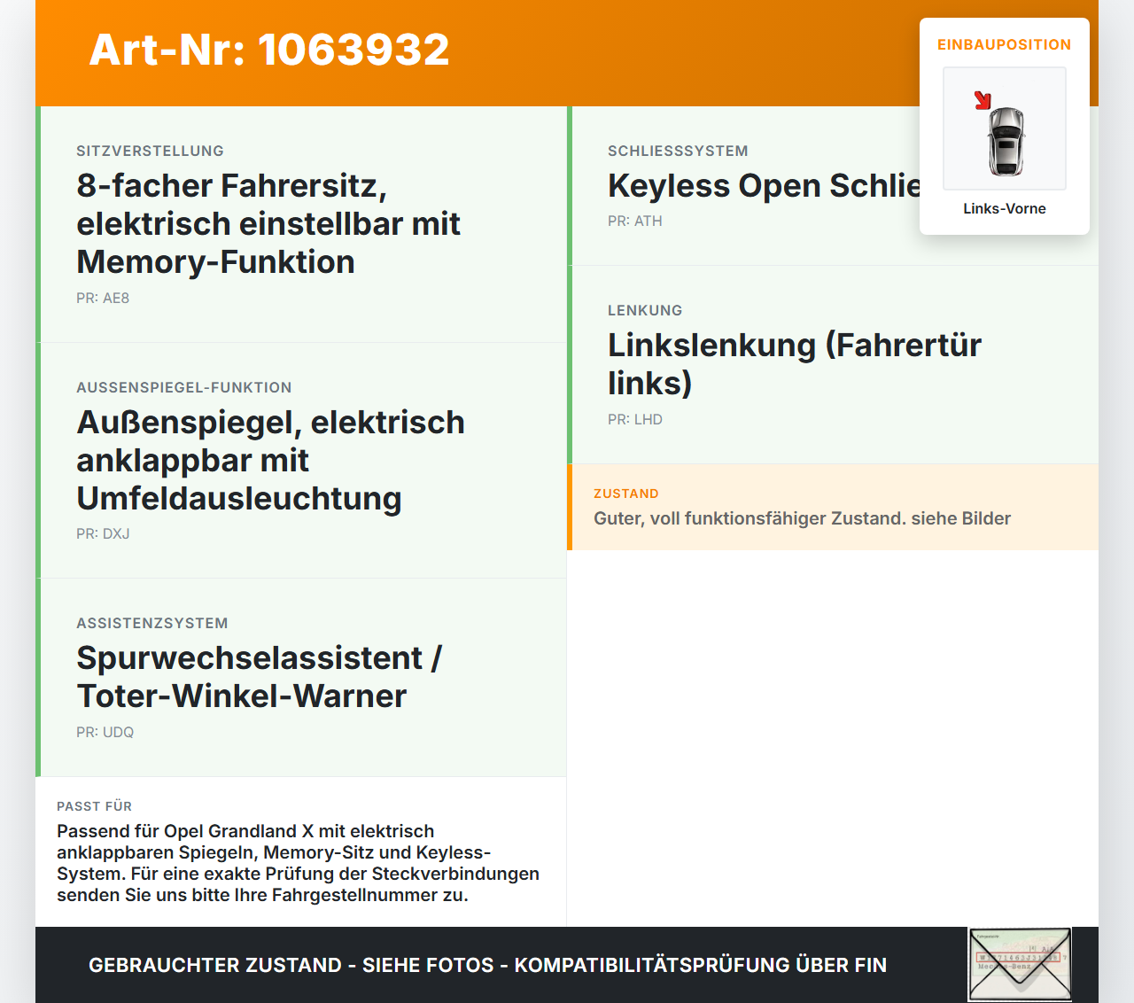 Opel Grandland I 17-21 Kabelbaum Tür und Fensterheber Links Vorne Opel Grandland I 17-21 29.03.2018 9825143280 gebraucht Vorschau 3