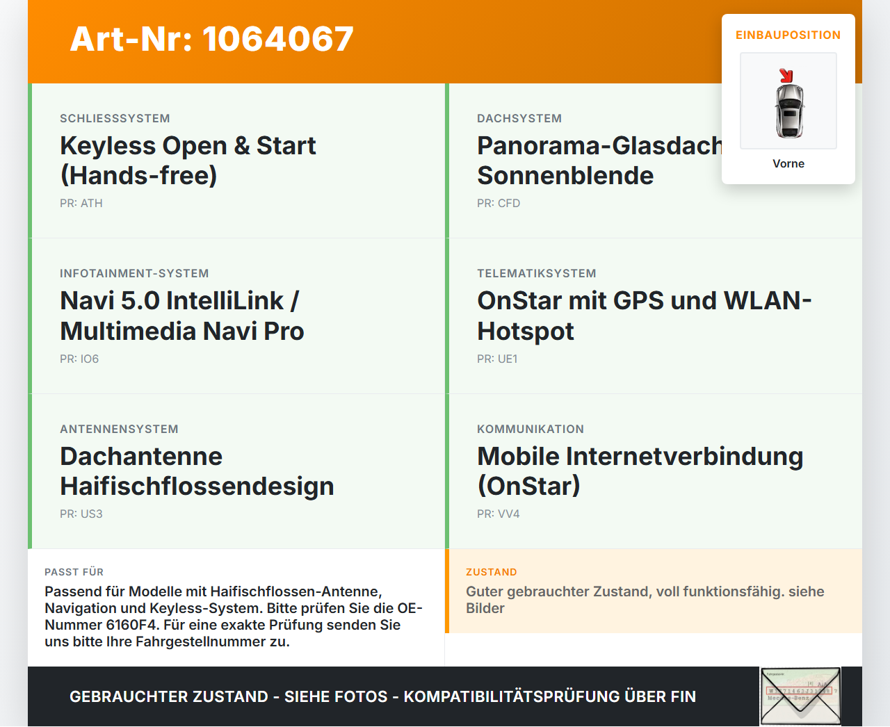 Opel Grandland I 17-21 Antenne Dachantenne Vorne Opel Grandland I 17-21 29.03.2018 6160F4 XD0287039R2 gebraucht Vorschau 3