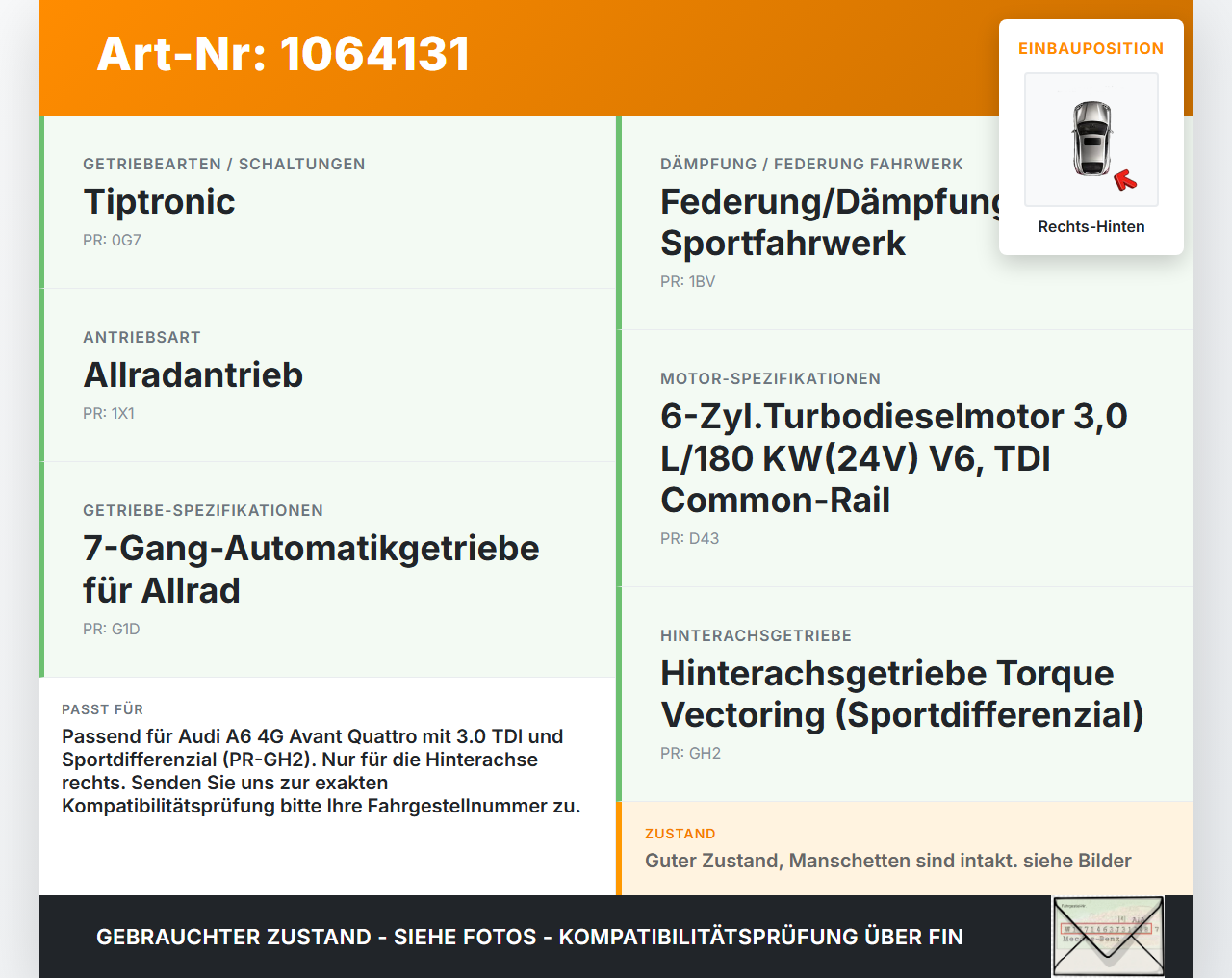 Audi A6 4G C7 11-14 qu Kombi 2,0 130KW 4WD Antriebswelle Gelenkwelle Rechts Hinten Audi A6 4G C7 11-14 qu... Vorschau 3