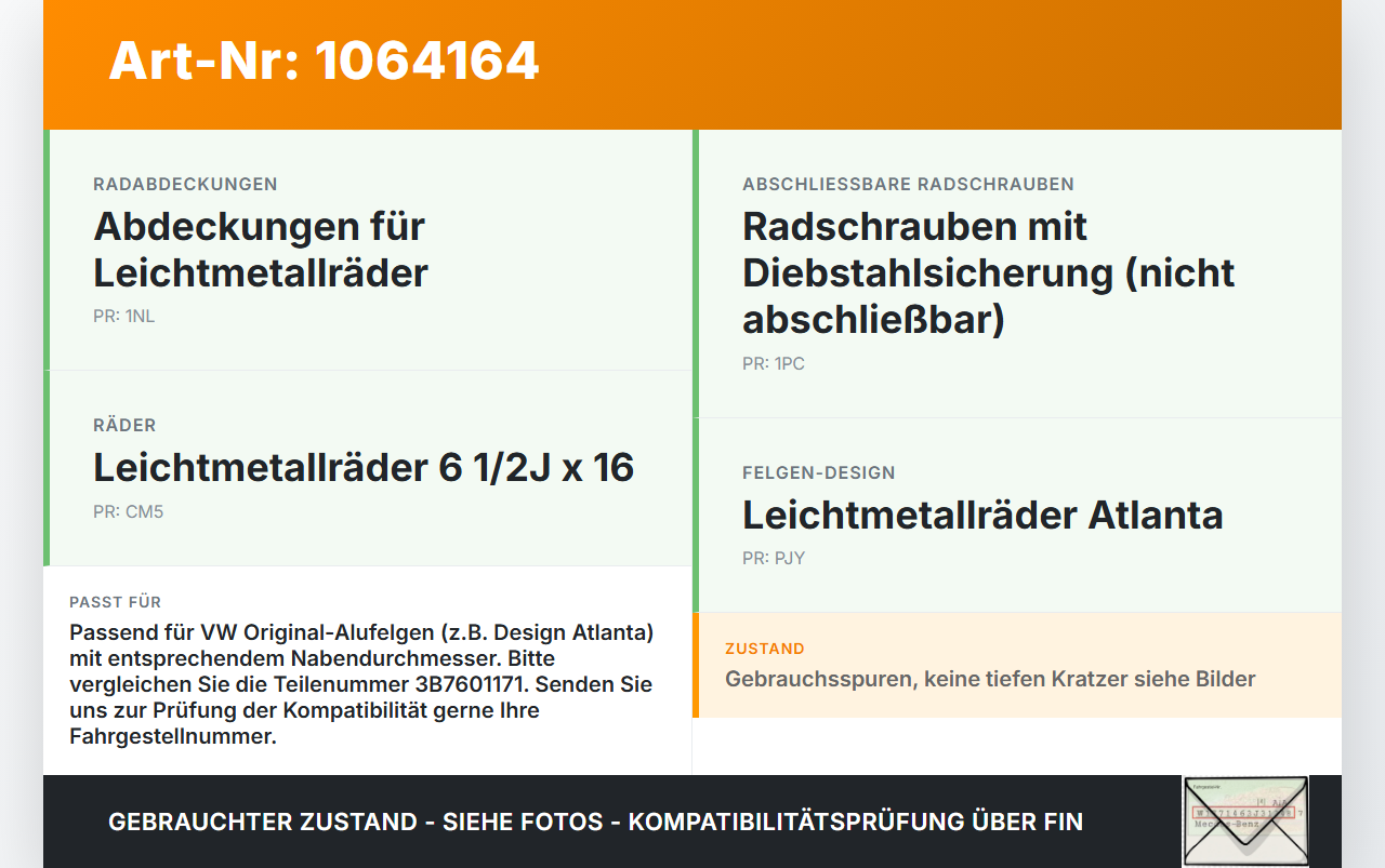 VW Touran 1T 06-10 eine Radnabenabdeckung 1Stück VW Touran 1T 06-10 06.08.2007 3B7601171 gebraucht Vorschau 3