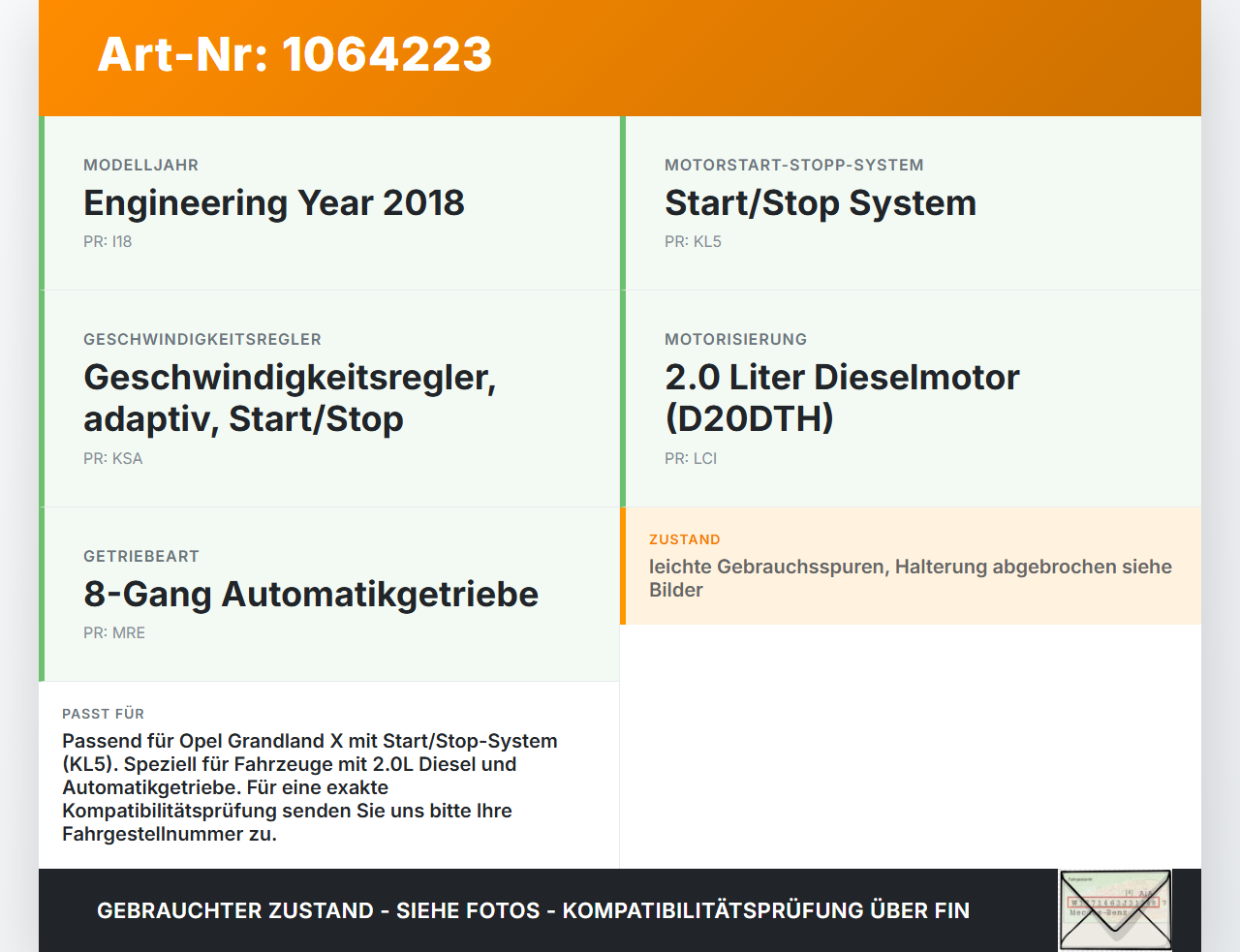 Opel Grandland I 17-21 Steuergerät Modul Start Stop Automatik Kondensator Opel Grandland I 17-21 29.03.2018... Vorschau 3