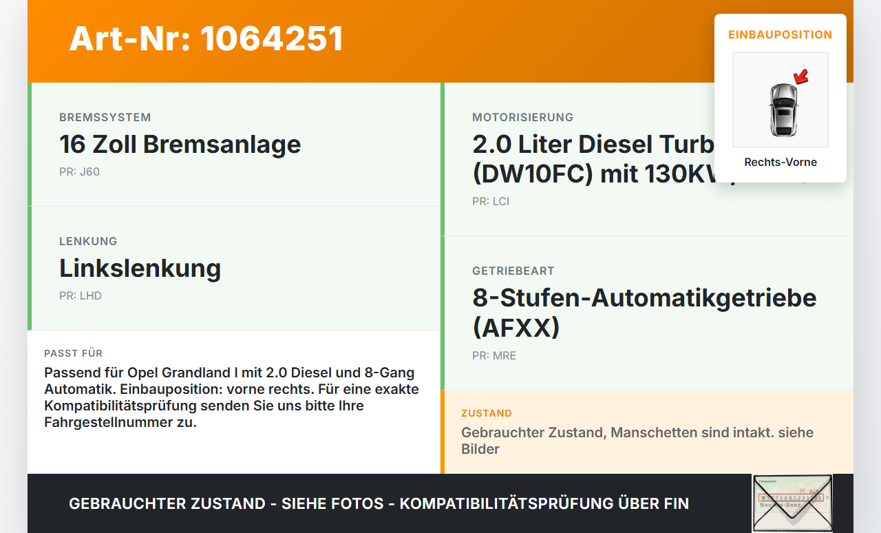 Opel Grandland I 17-21 2,0d 130KW Autom Antriebswelle Gelenkwelle Rechts Vorne Opel Grandland I 17-21 29.03.2018... Vorschau 3