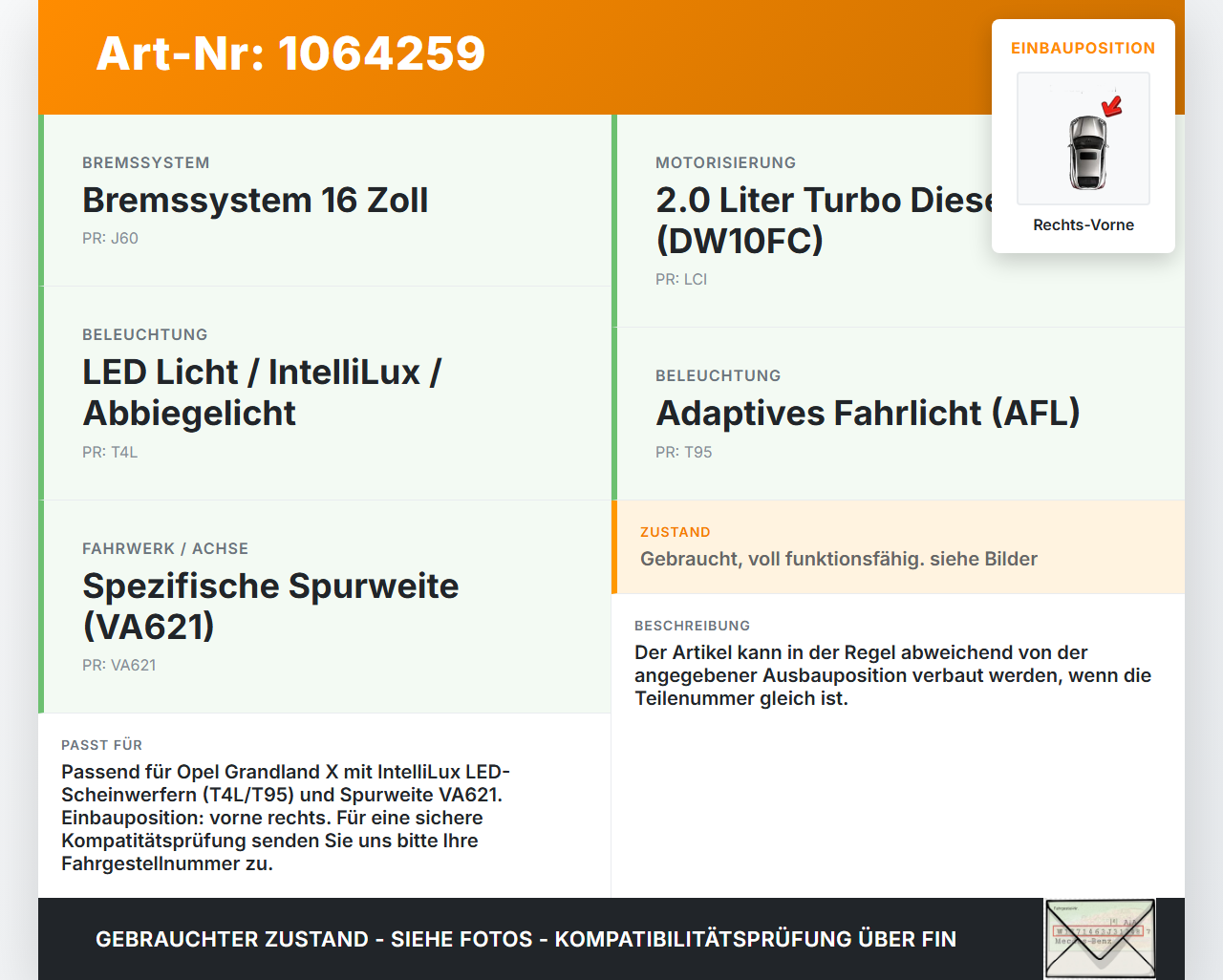 Opel Grandland I 17-21 Niveausensor Xenon LWR Sensor Neigung Rechts Vorne Opel Grandland I 17-21 29.03.2018... Vorschau 3