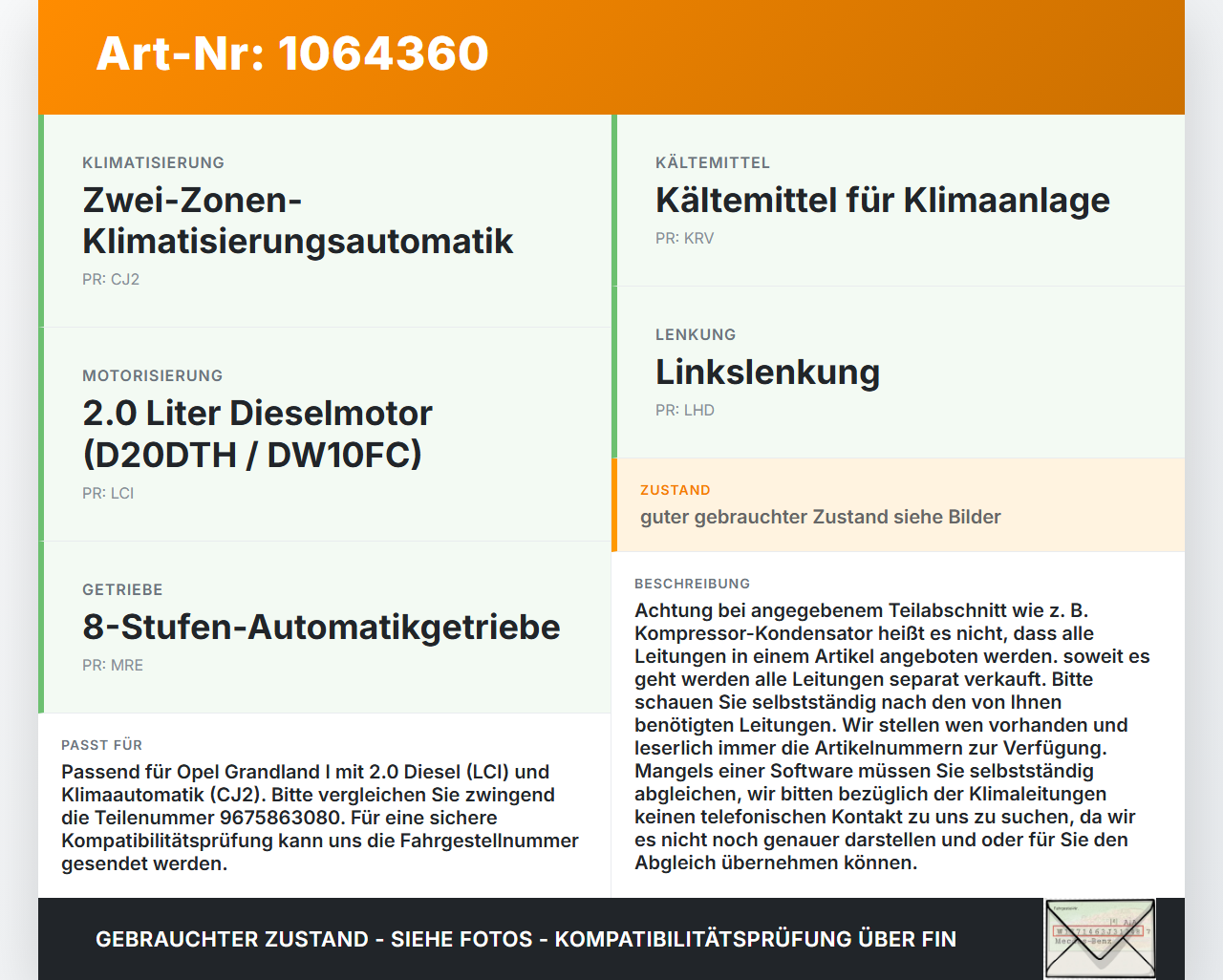 Opel Grandland I 17-21 2,0d 130KW Klimaschlauch Klimaleitung Opel Grandland I 17-21 29.03.2018 9675863080 87291F03... Vorschau 3