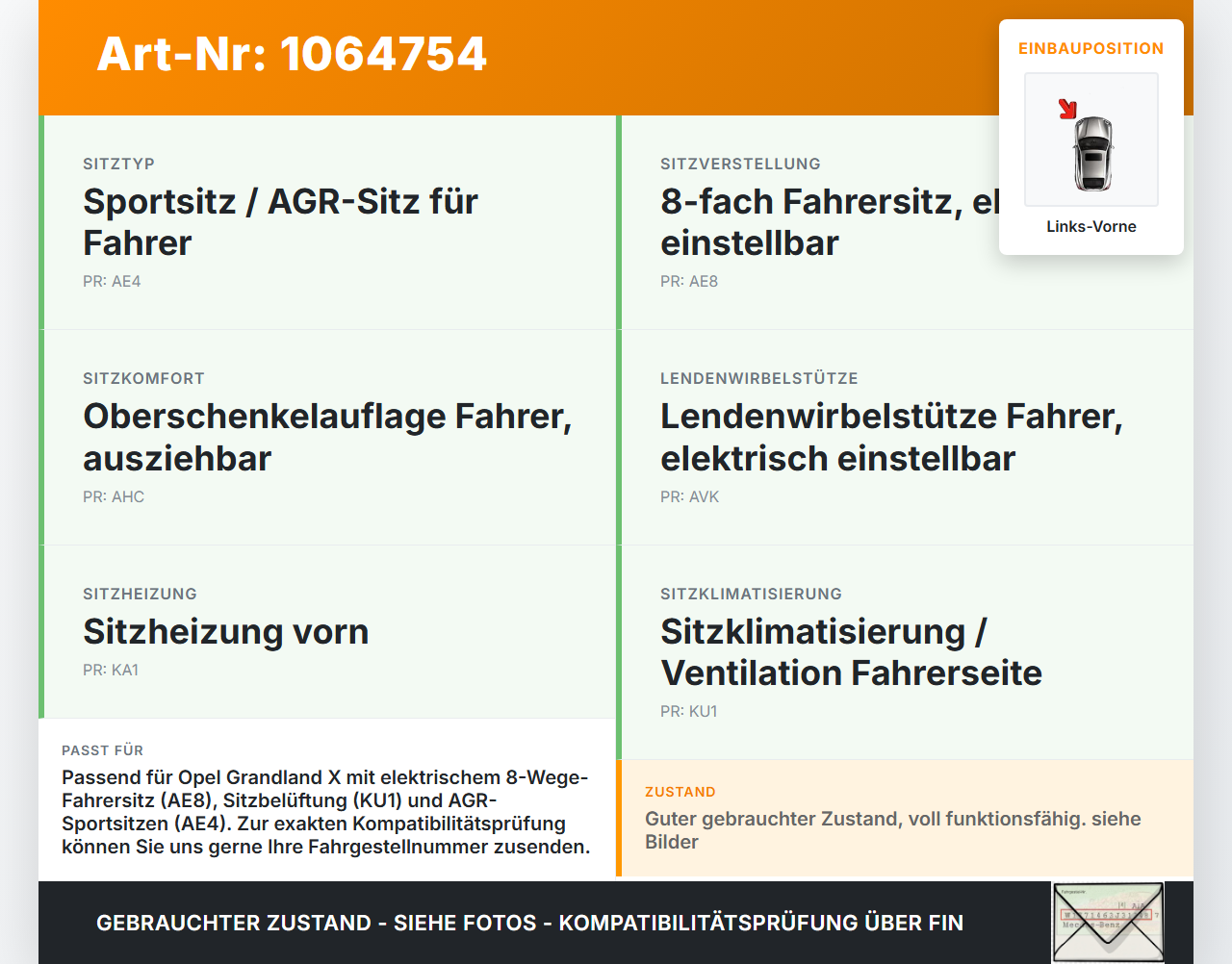 Opel Grandland I 17-21 Stellmotor Antrieb für Sitz Verstellung Links Vorne Opel Grandland I 17-21 29.03.2018... Vorschau 3