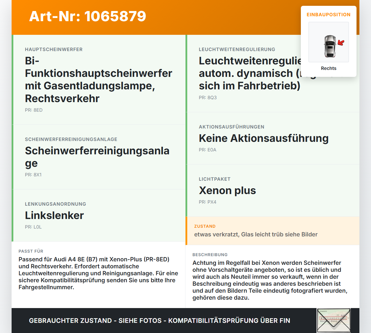 Audi A4 8E 04-08 Xenon Scheinwerfer Frontscheinwerfer Rechts orig. Audi A4 8E 04-08 12.09.2005 8E0941030AS... Vorschau 3