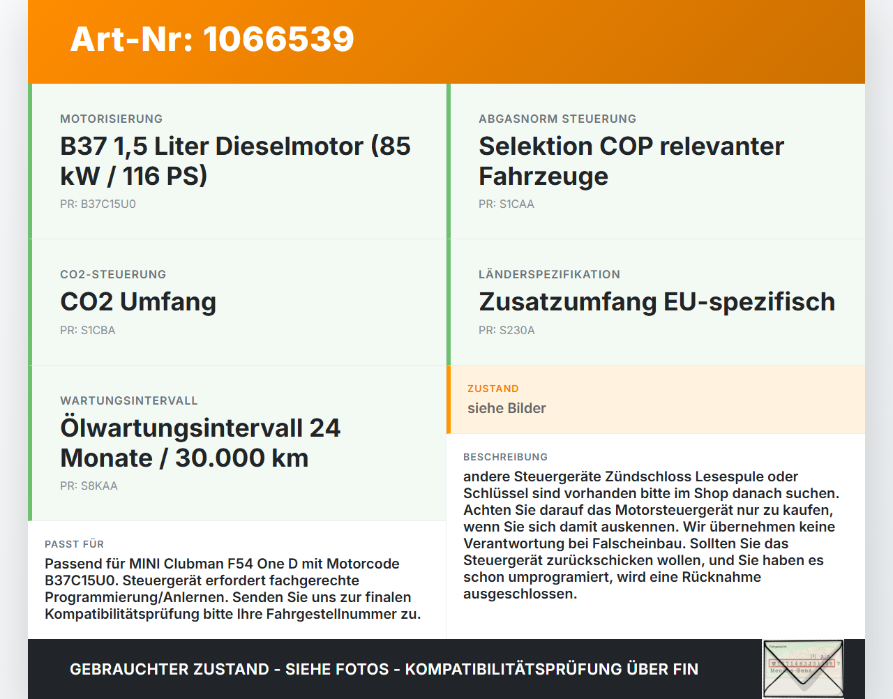 MINI F54  Clubman 15-19 1,5 85KW Steuergerät ECU für Motor Motorsteuergerät MINI F54  Clubman 15-19 19.05.2017... Vorschau 3