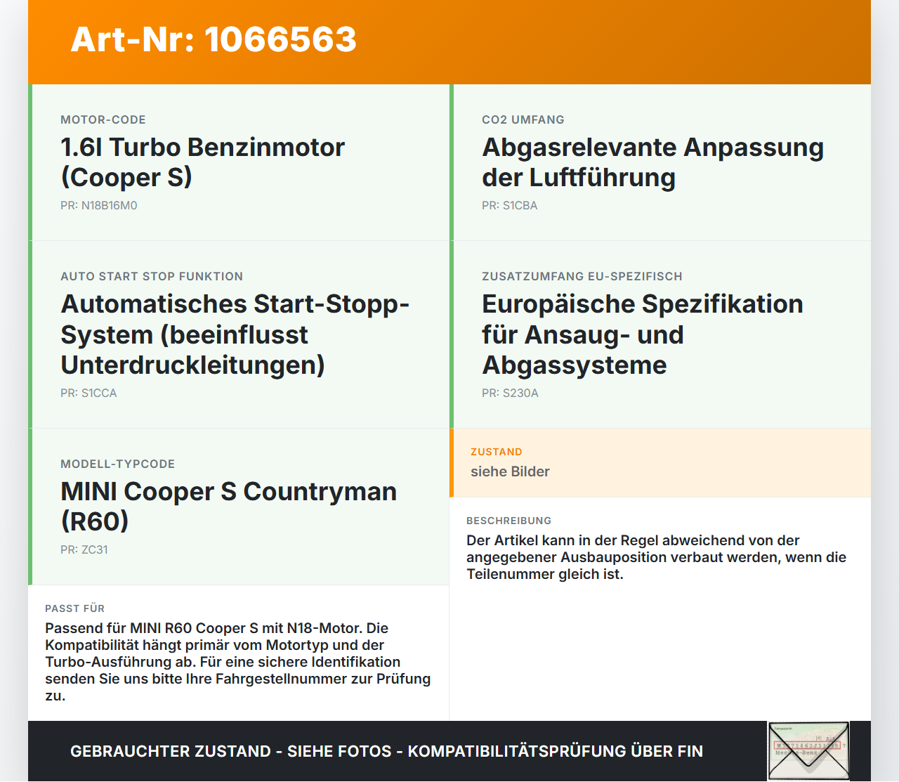MINI Countryman R60 10-14 1,6 135KW Ansaugrohr Ladeluftschlauch Luftschlauch Pos.1 MINI Countryman R60 10-14... Vorschau 3
