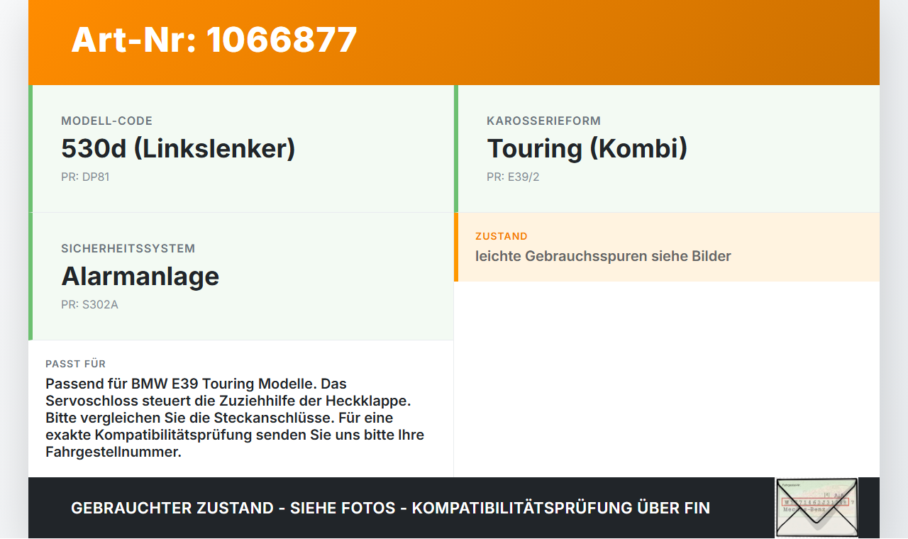 BMW 5er E39 530d 00-04 Kombi zuziehhilfe f. Heckklappe Heckklappenschloss Servoschloss BMW 5er E39 530d 00-04... Vorschau 3