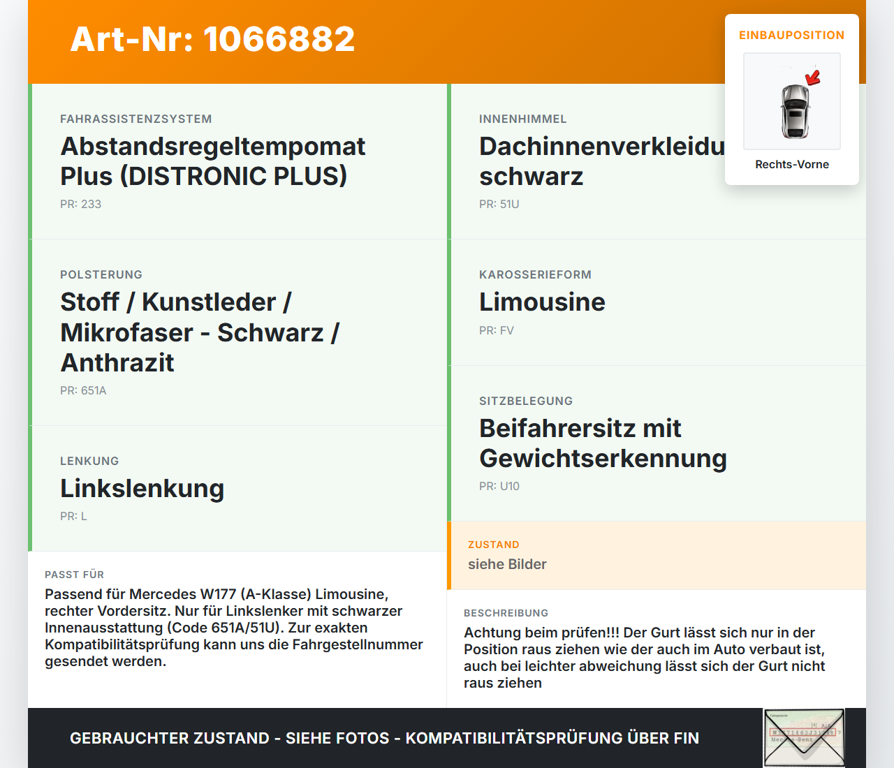 Mercedes W177 A250E 18-22 Lim Gurtstraffer Sicherheitsgurt Gurt Rechts Vorne Mercedes W177 A250E 18-22 26.03.2021... Vorschau 3