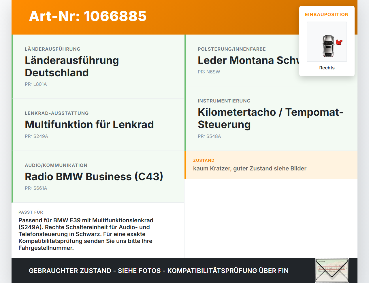 BMW 5er E39 530d 00-04 Lenkradschalter Multifunktionstasten Lenkrad Schalter Rechts BMW 5er E39 530d 00-04... Vorschau 3