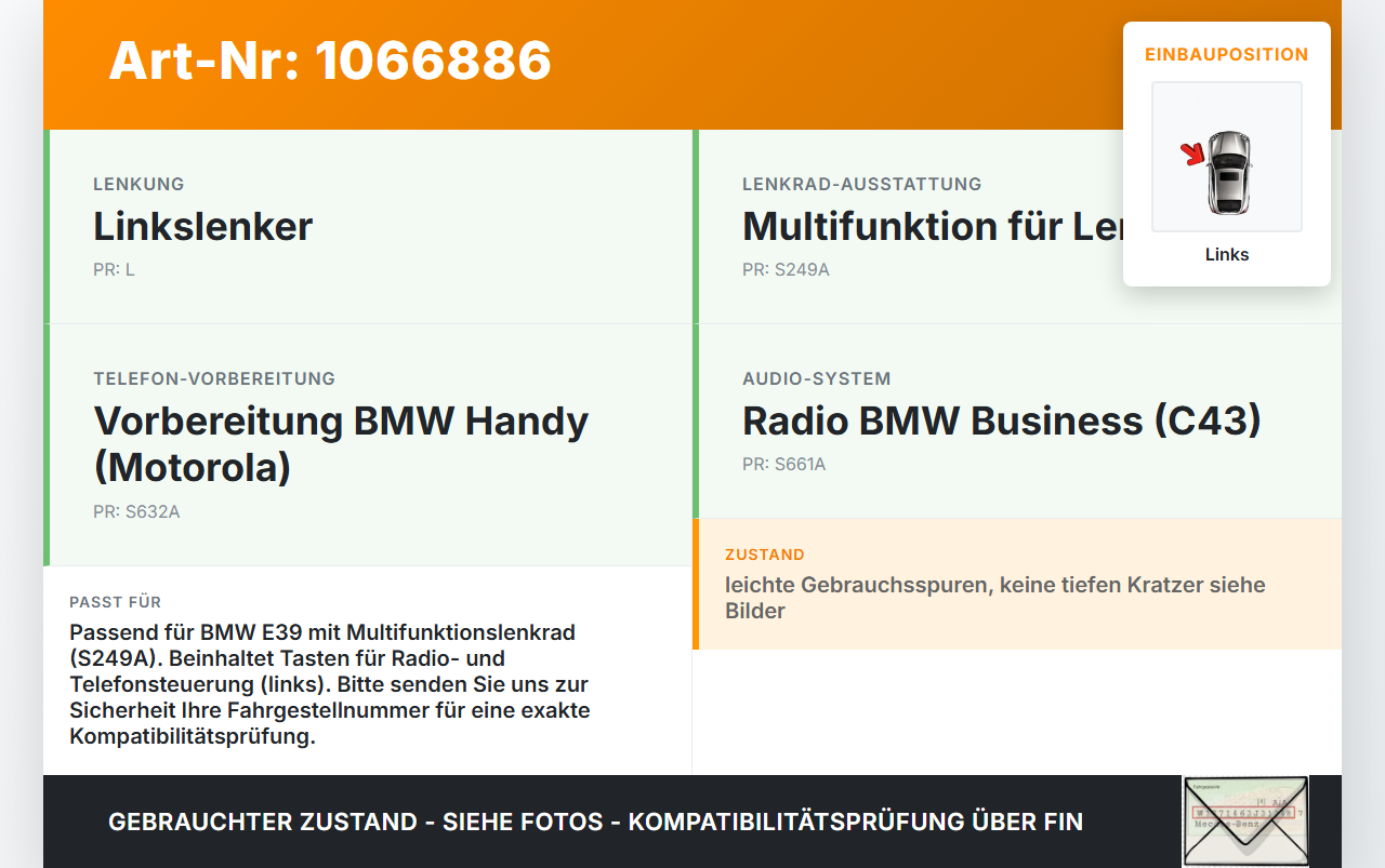 BMW 5er E39 530d 00-04 Lenkradschalter Multifunktionstasten Schalter Lenkrad Links BMW 5er E39 530d 00-04... Vorschau 3