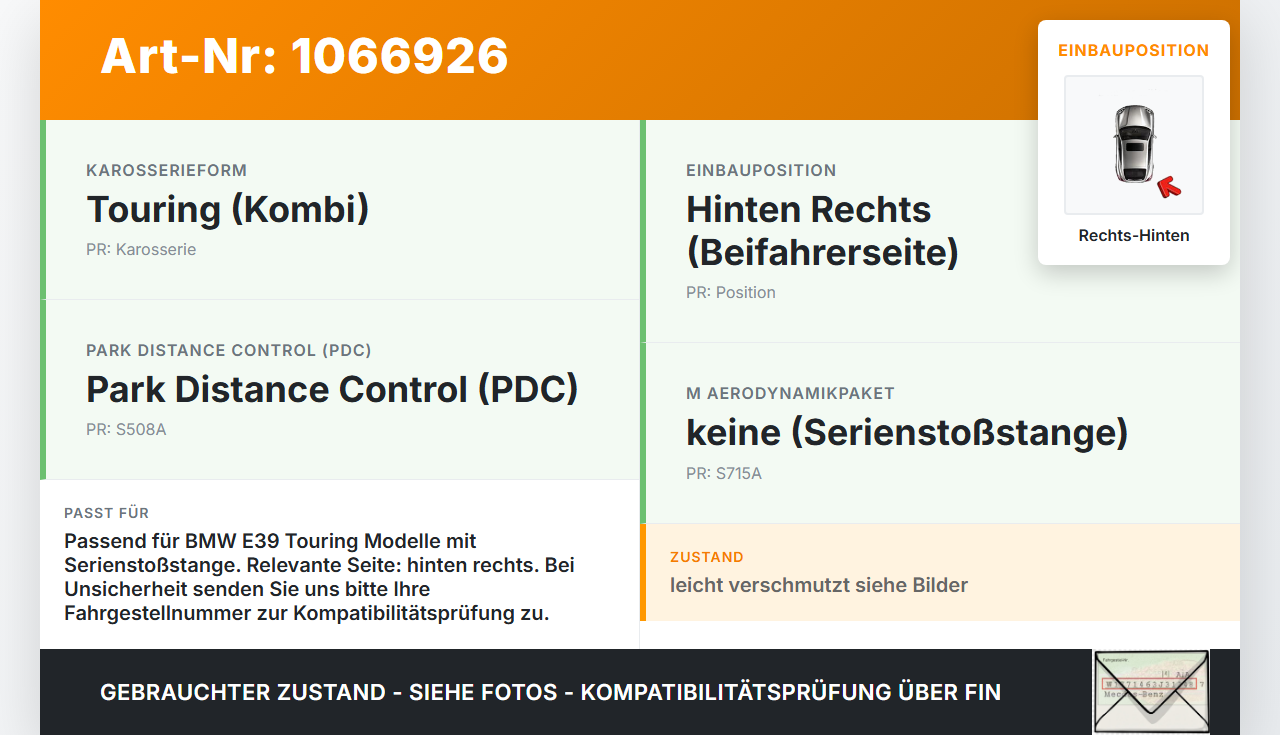 BMW 5er E39 530d 00-04 Kombi Halter Träger Aufnahme Führung Stoßstange Rechts Hinten BMW 5er E39 530d 00-04... Vorschau 3
