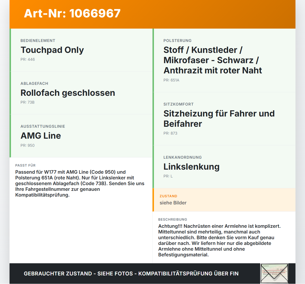 Mercedes W177 A250E 18-22 Armlehne Mittelarmlehne Auflage rote Naht Mercedes W177 A250E 18-22 26.03.2021... Vorschau 3