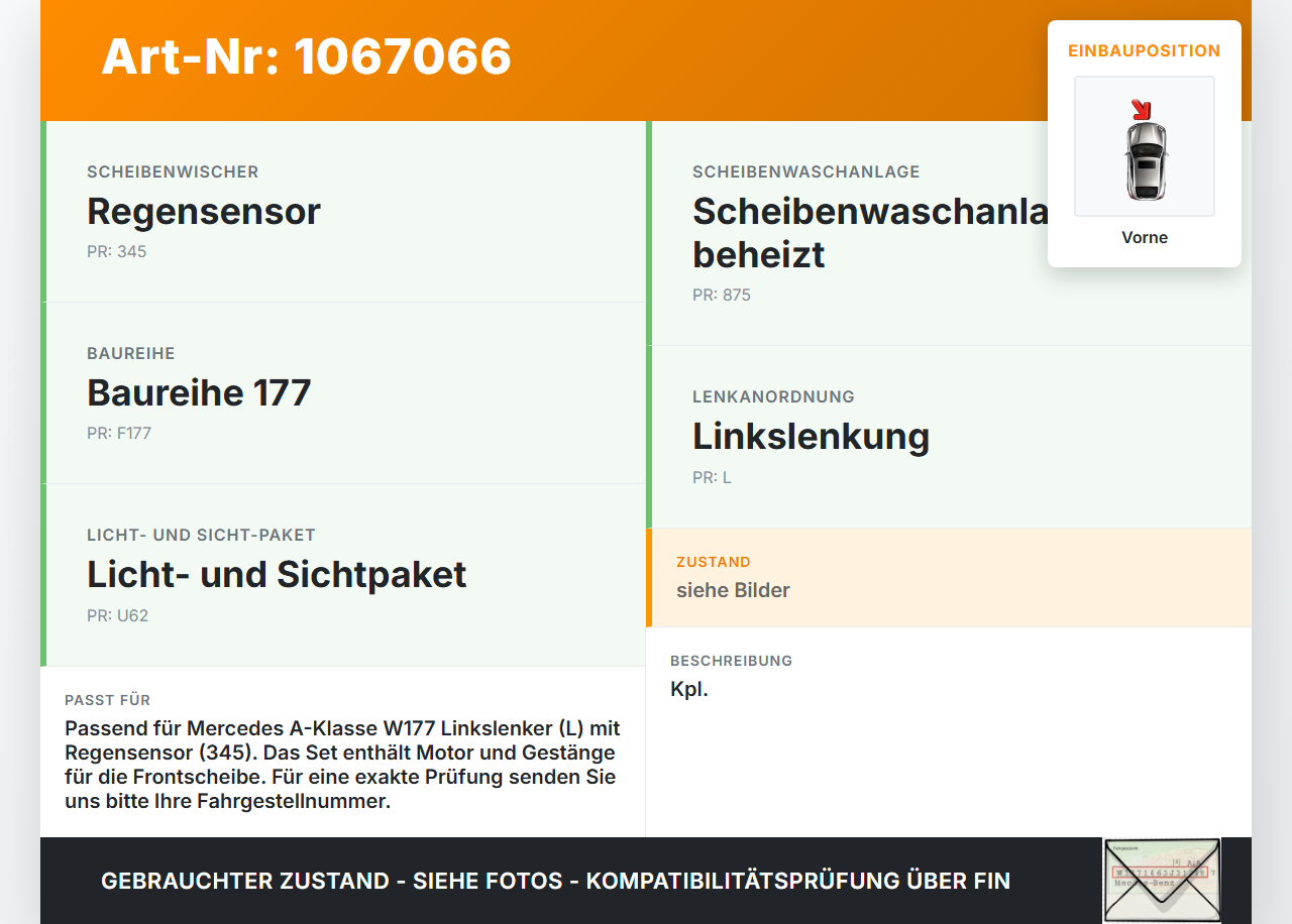Mercedes W177 A250E 18-22 Wischermotor mit Wischergestänge Vorne Mercedes W177 A250E 18-22 26.03.2021 A1778204201... Vorschau 3