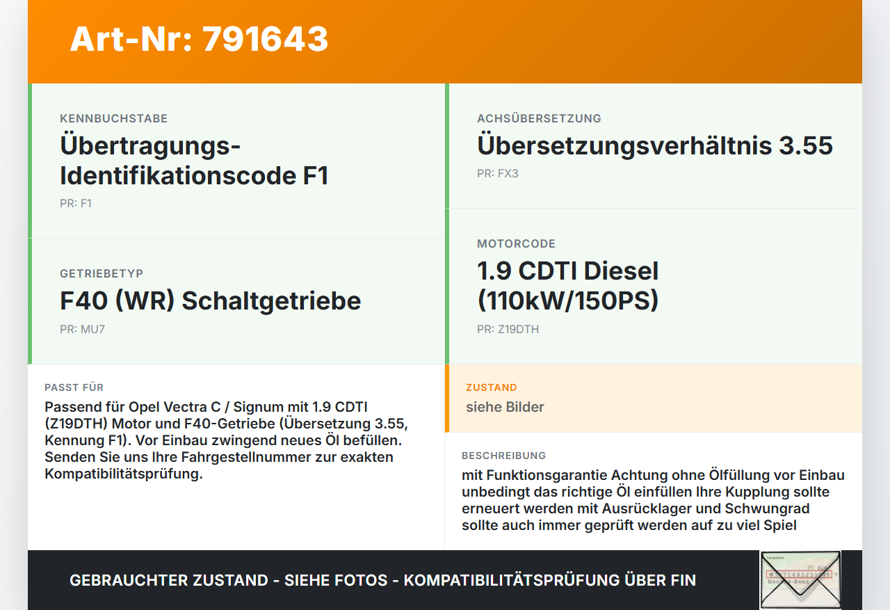 Opel Signum Vectra C 05-08 CDTi 1,9 110KW MZ3 Getriebe Schaltgetriebe MZ3 F40 F1 3,55 für Motor Z19DTH Opel Signum... Vorschau 3