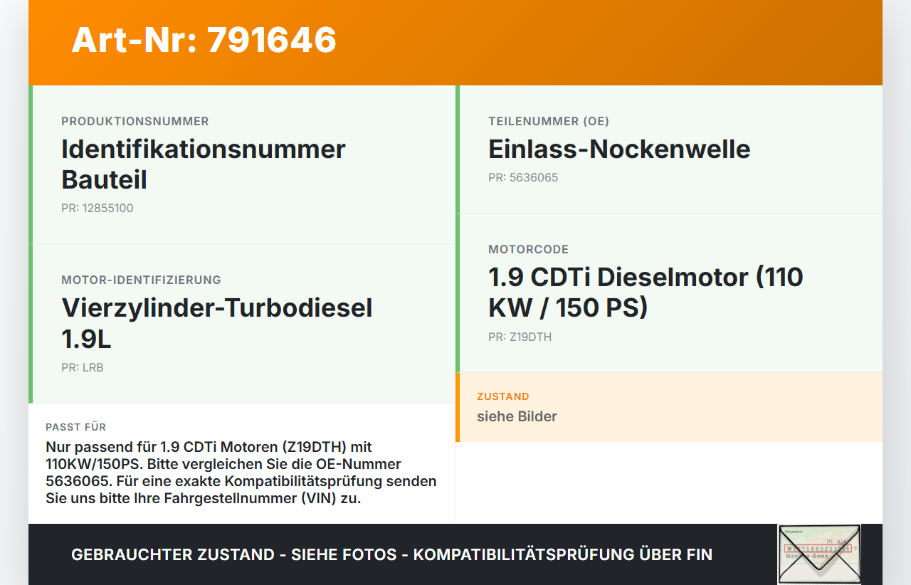 Opel Signum Vectra C 05-08 CDTi 1,9 110KW Z19DTH Nockenwelle Einlass Opel Signum Vectra C 05-08 05.12.2005 93178583... Vorschau 3