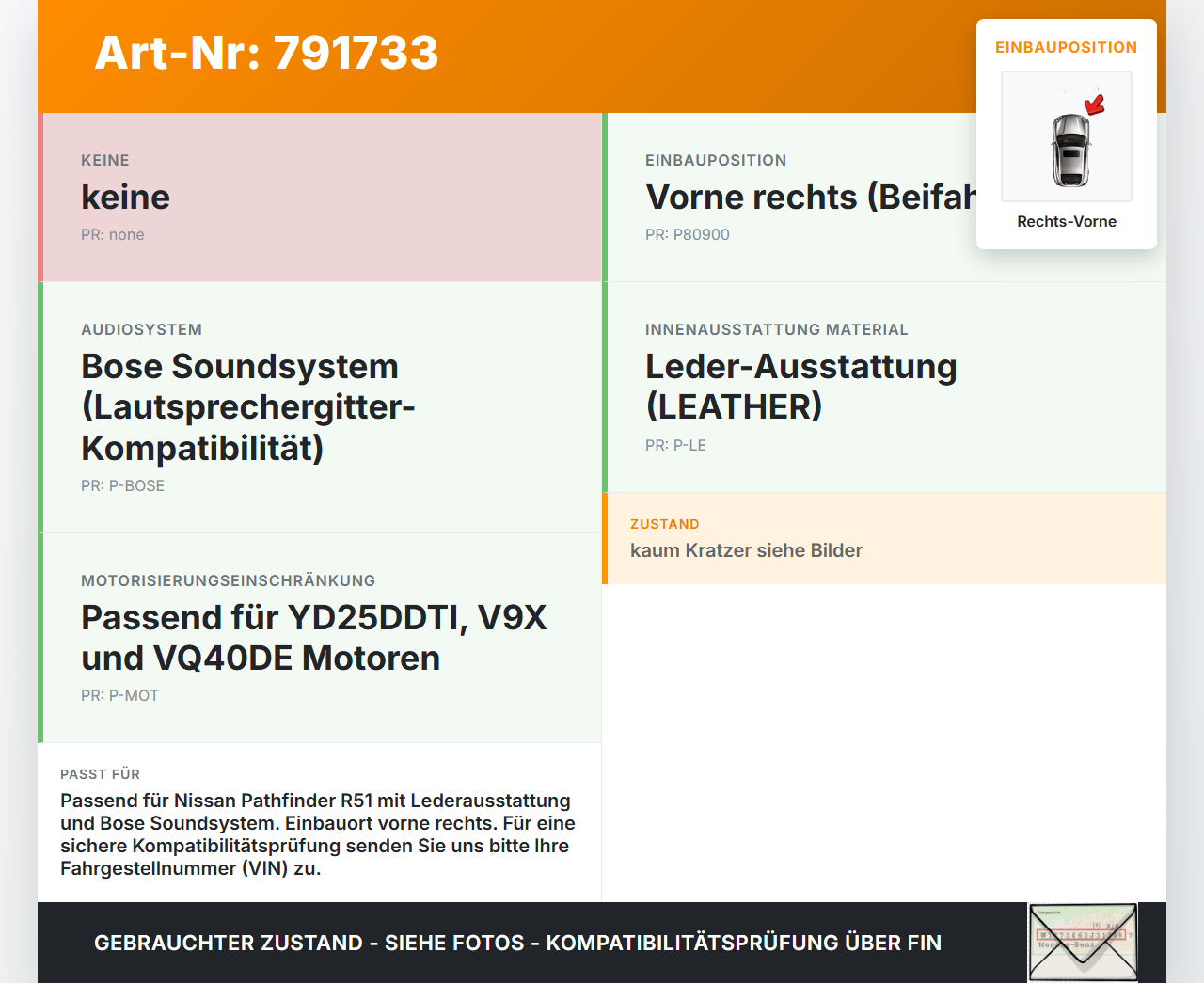 Nissan Pathfinder III R51 07-13 Türverkleidung Türpappe Rechts Vorne Nissan Pathfinder III R51 07-13 02.01.2011... Vorschau 3