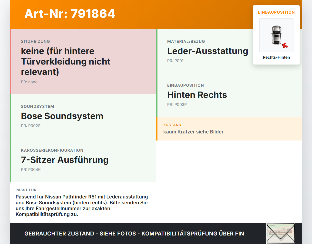 Nissan Pathfinder III R51 07-13 Türverkleidung Türpappe Rechts Hinten Nissan Pathfinder III R51 07-13 02.01.2011... Vorschau 3