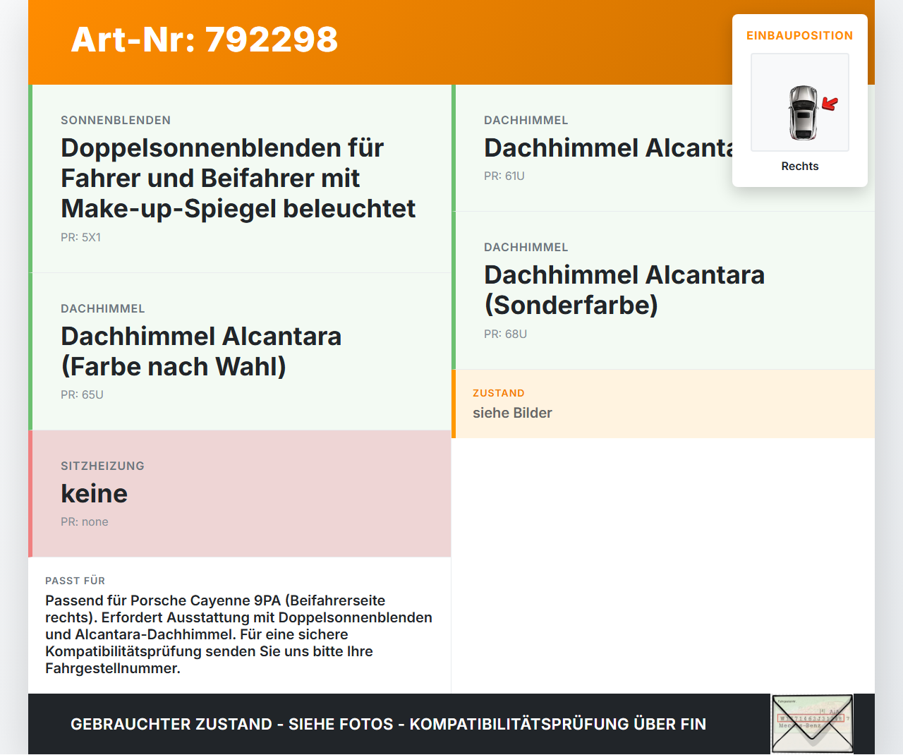 Porsche Cayenne 9PA 955 02-07 Doppel Sonnenblende Rechts für Beifahrer Porsche Cayenne 9PA 955 02-07 10.02.2005... Vorschau 3