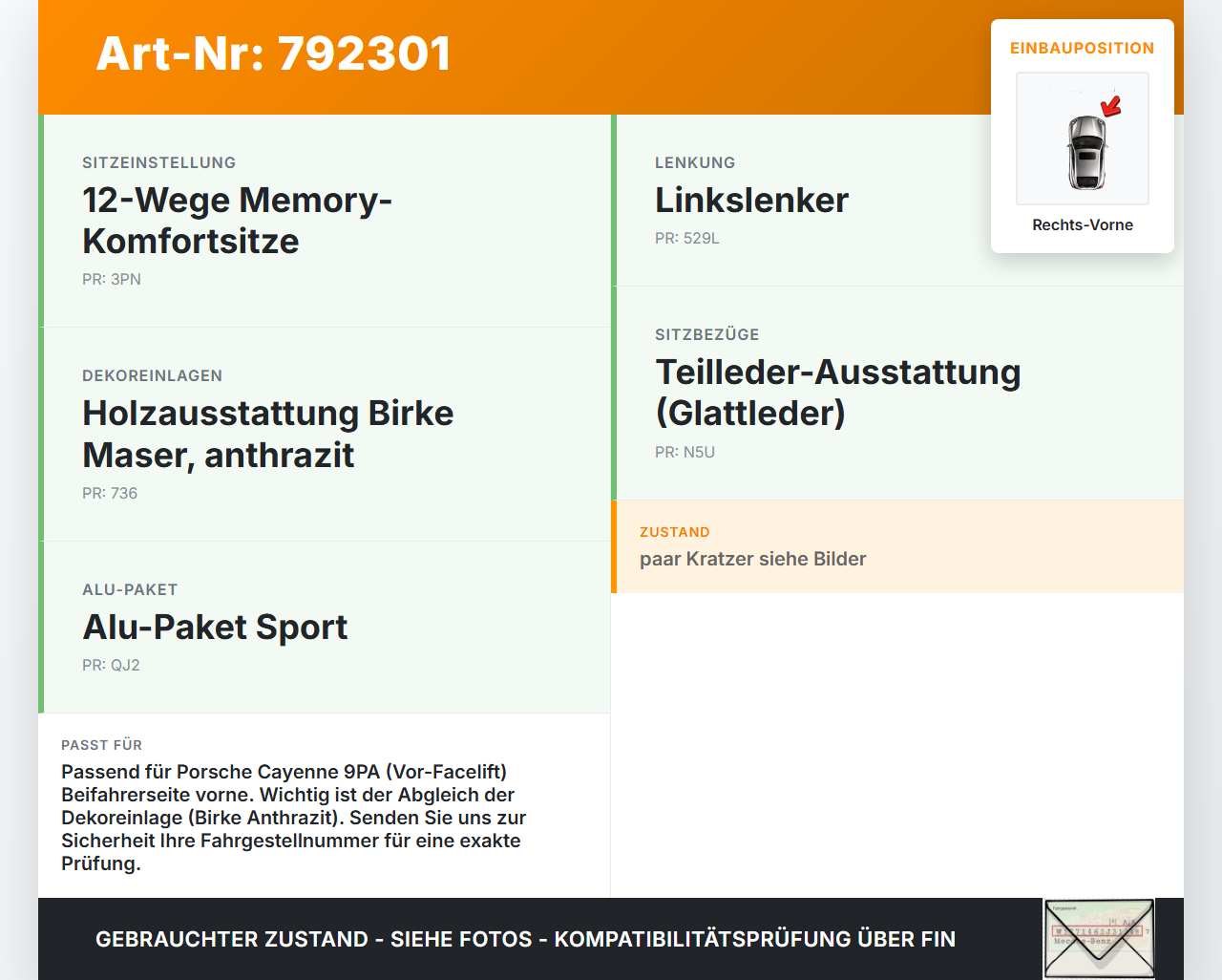 Porsche Cayenne 9PA 955 02-07 Türleiste Rechts Vorne Innen LC9Z Porsche Cayenne 9PA 955 02-07 10.02.2005 7L5857222T... Vorschau 3